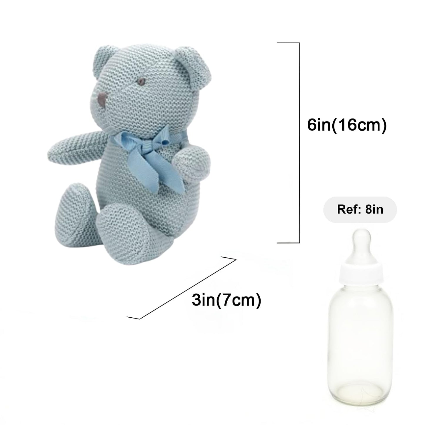 FLUFFYFUN 100% Organic Cotton Blue Teddy Bear Plush – 6.5-inch & 9-inch for Newborns