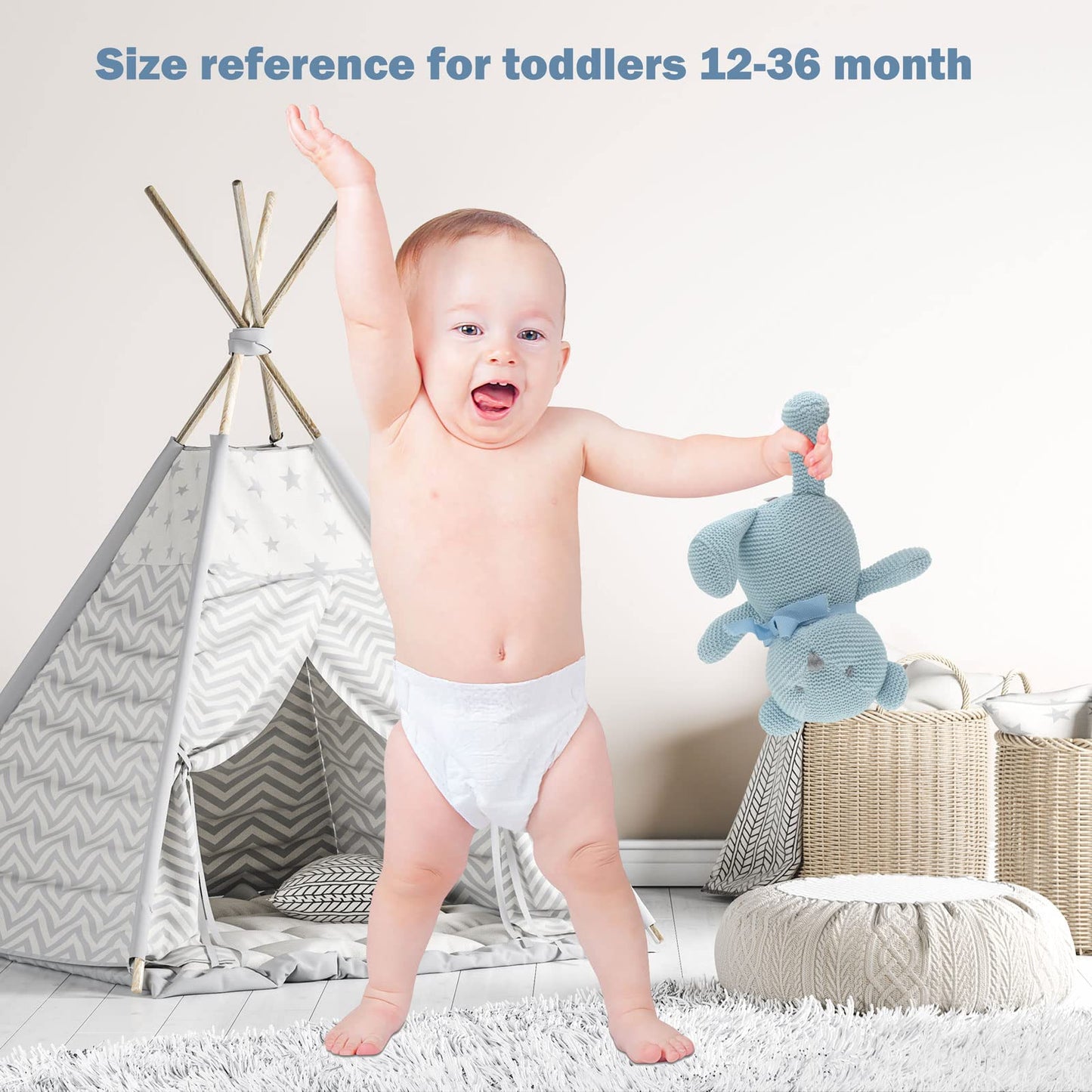 FLUFFYFUN 100% Organic Cotton Blue Teddy Bear Plush – 6.5-inch & 9-inch for Newborns