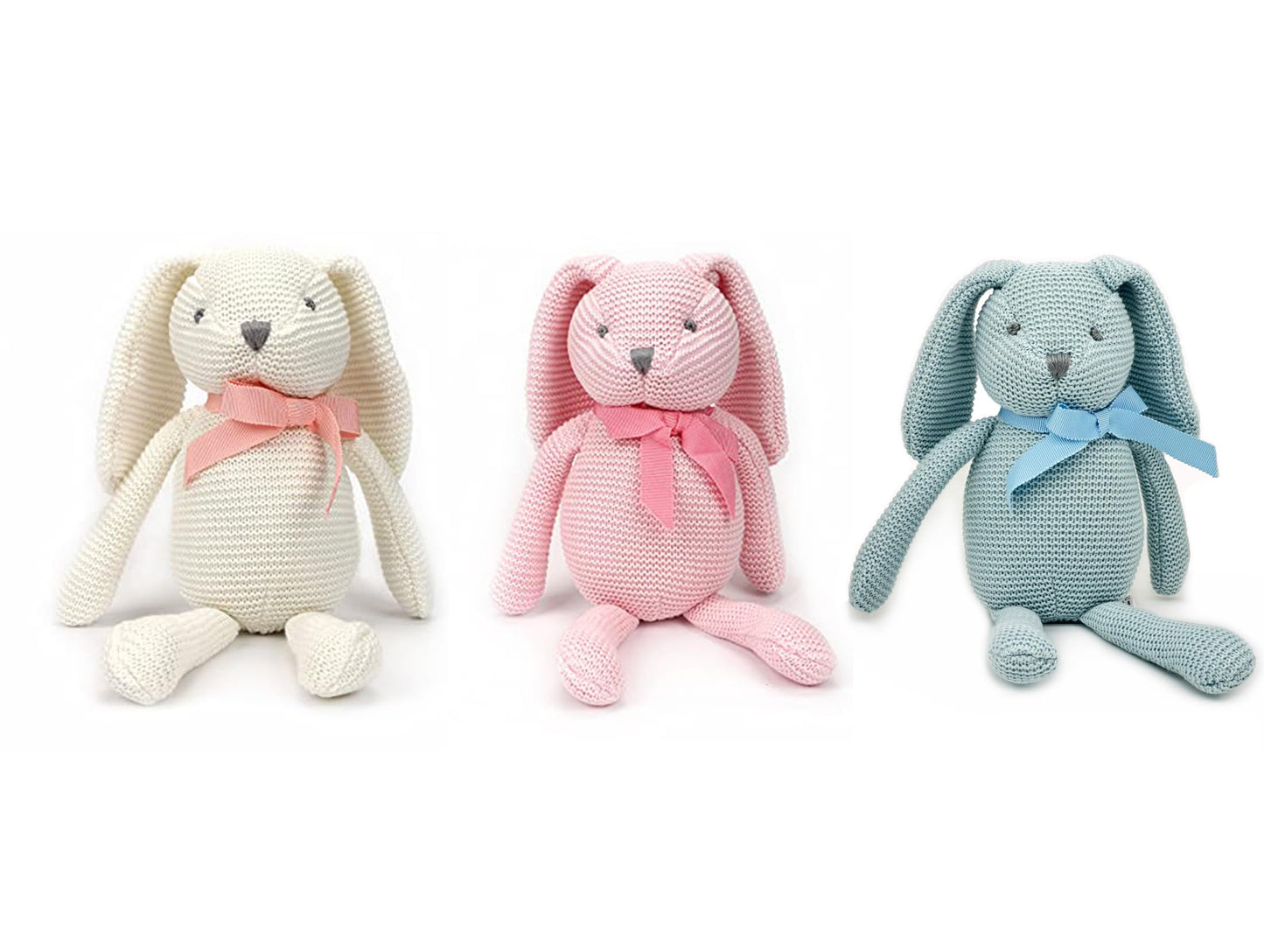 FLUFFYFUN 3-Pack 100% Organic Cotton Bunny Plush Toys – 7.1-inch
