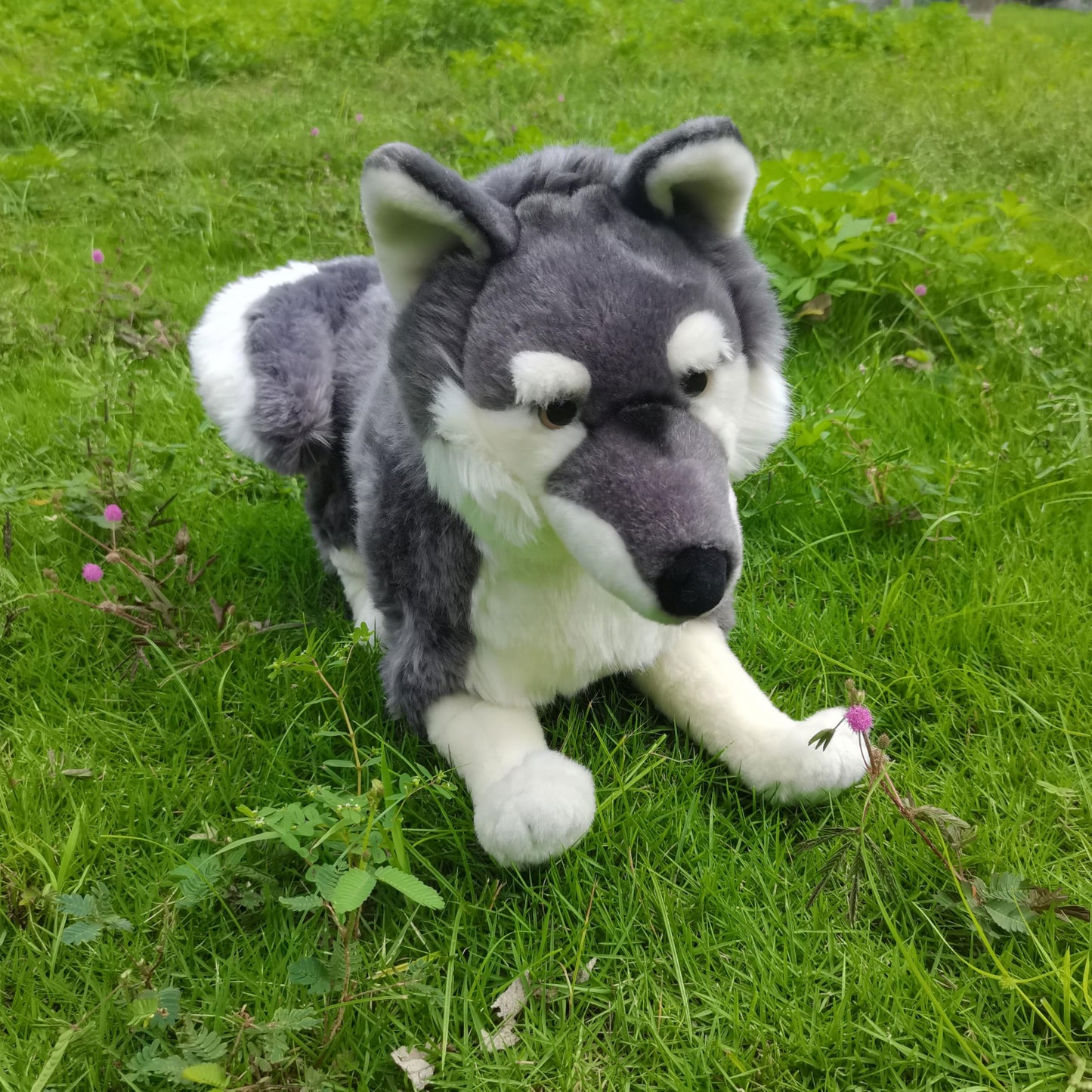 FLUFFYFUN Realistic Wolf Dog Stuffed Animal – 20-Inch Plush, CPC Certified
