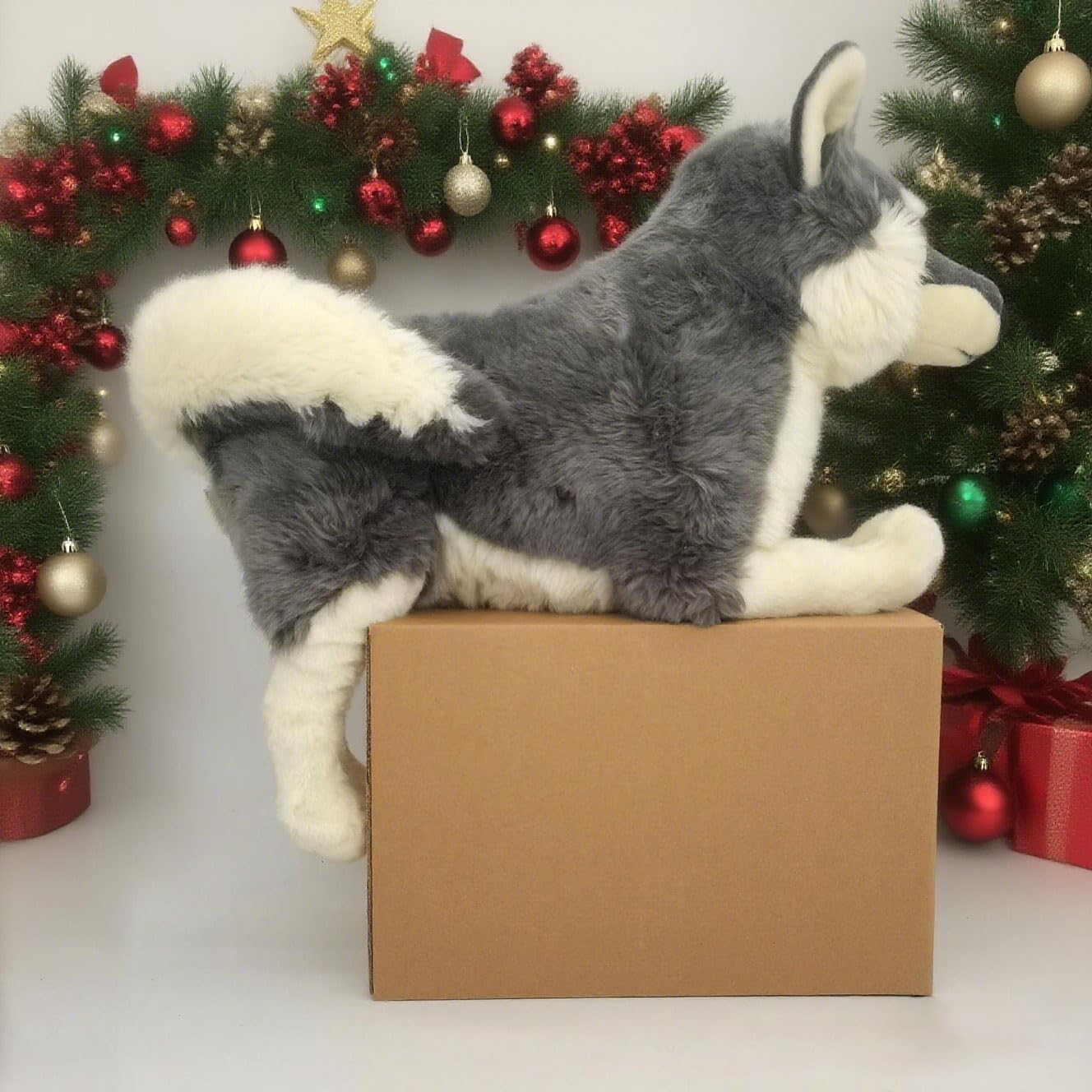 FLUFFYFUN Realistic Wolf Dog Stuffed Animal – 20-Inch Plush, CPC Certified