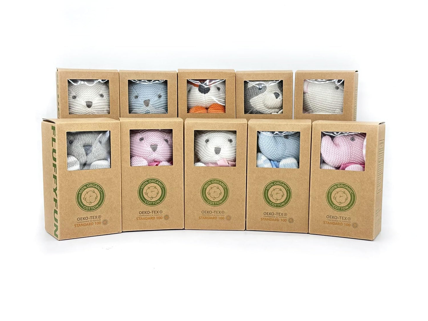 FLUFFYFUN 3-Pack 100% Organic Cotton Teddy Bears – 6.5-Inch Plush Toys