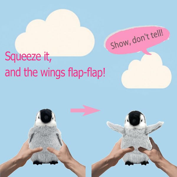 FLUFFYFUN Flapping Wing Penguin Plush 10-Inch - Motion Activated Belly Squeeze Toy for Kids