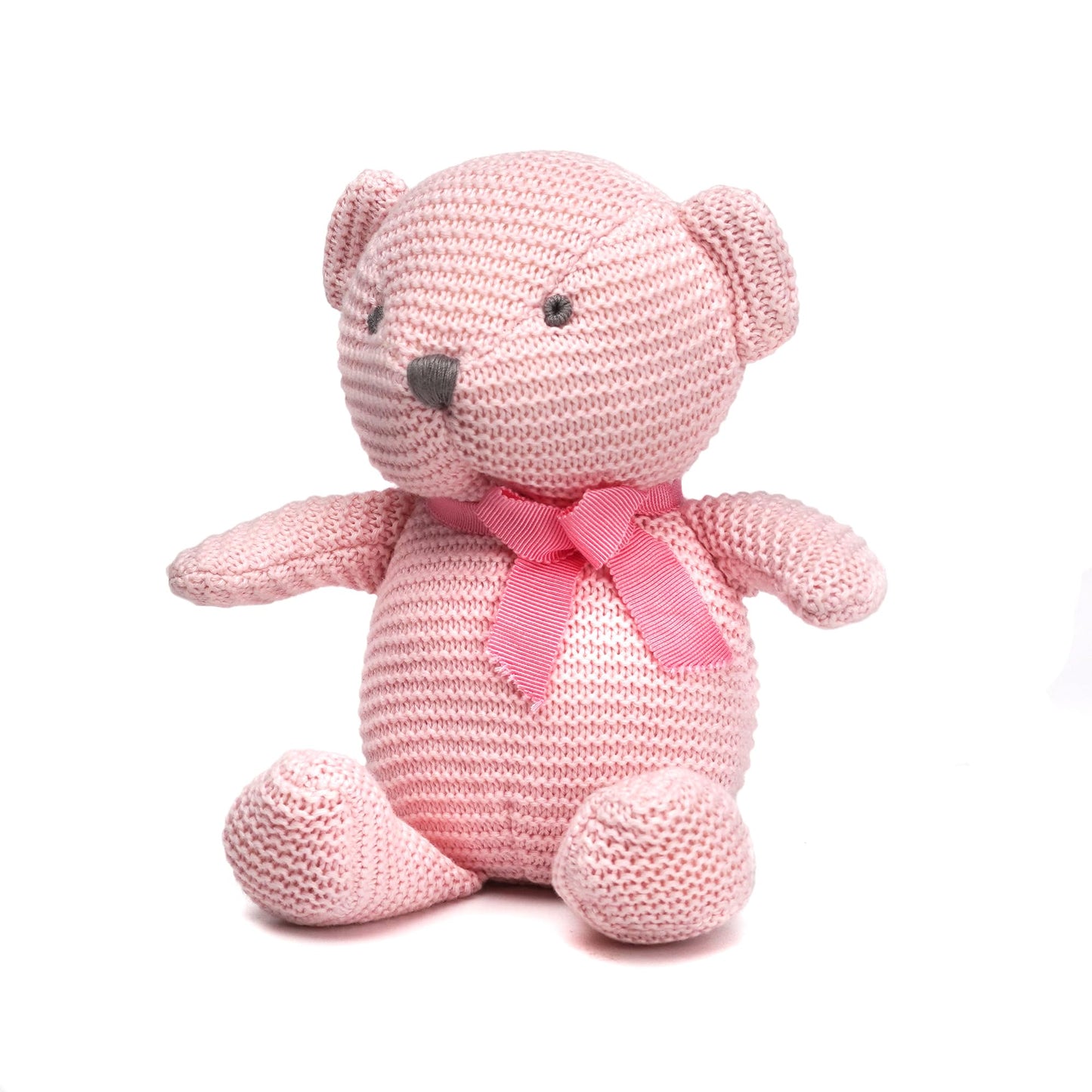 FLUFFYFUN 100% Organic Cotton Pink Teddy Bear Plush – 6.5-inch Baby Stuffed Animal for Newborns