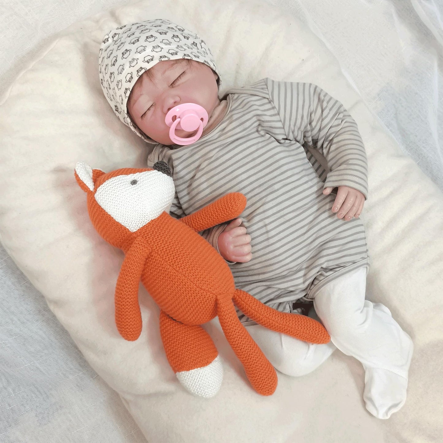 FLUFFYFUN 100% Organic Cotton Orange Fox Plush Toy – 7.1 inches, Newborn-Friendly