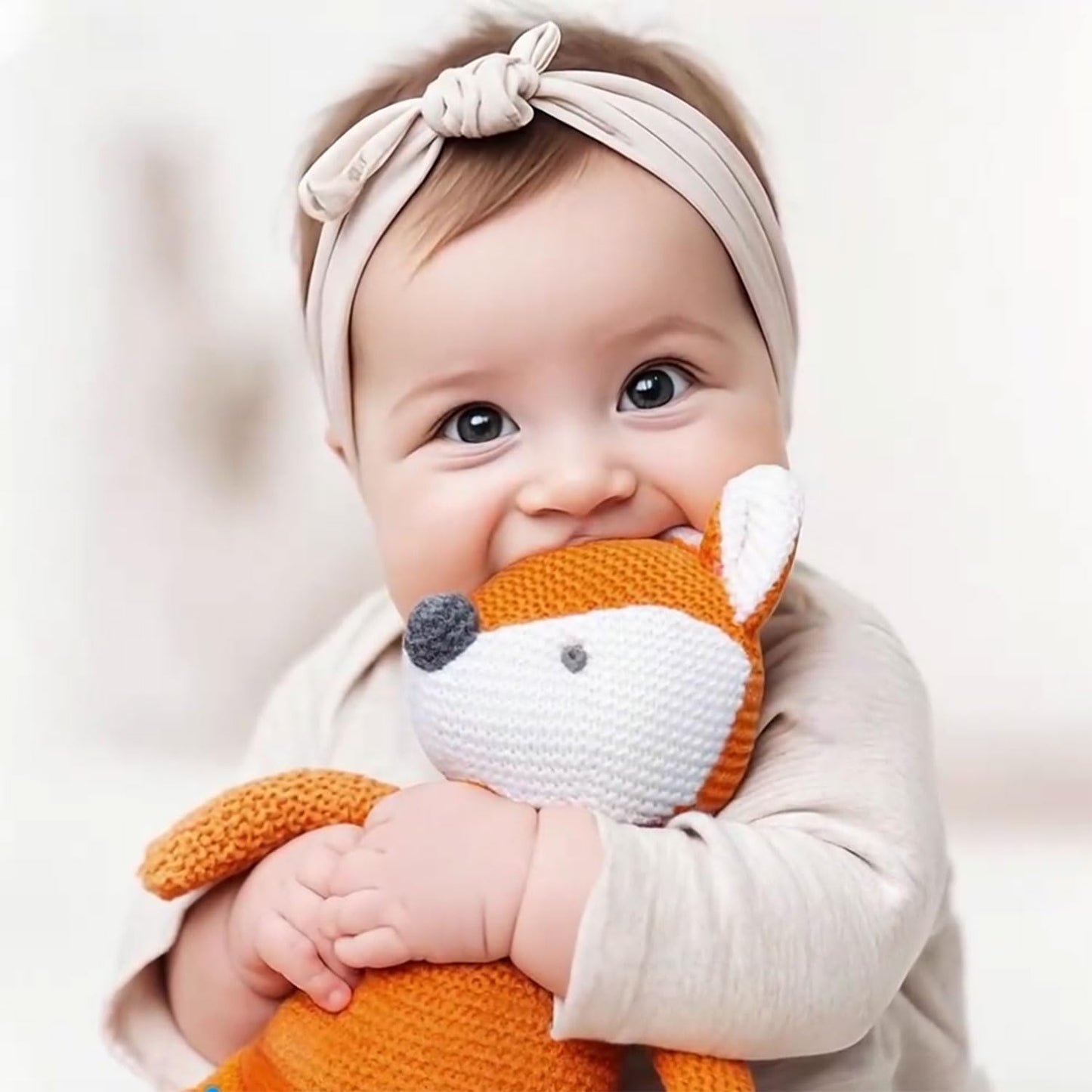 FLUFFYFUN 100% Organic Cotton Orange Fox Plush Toy – 7.1 inches, Newborn-Friendly