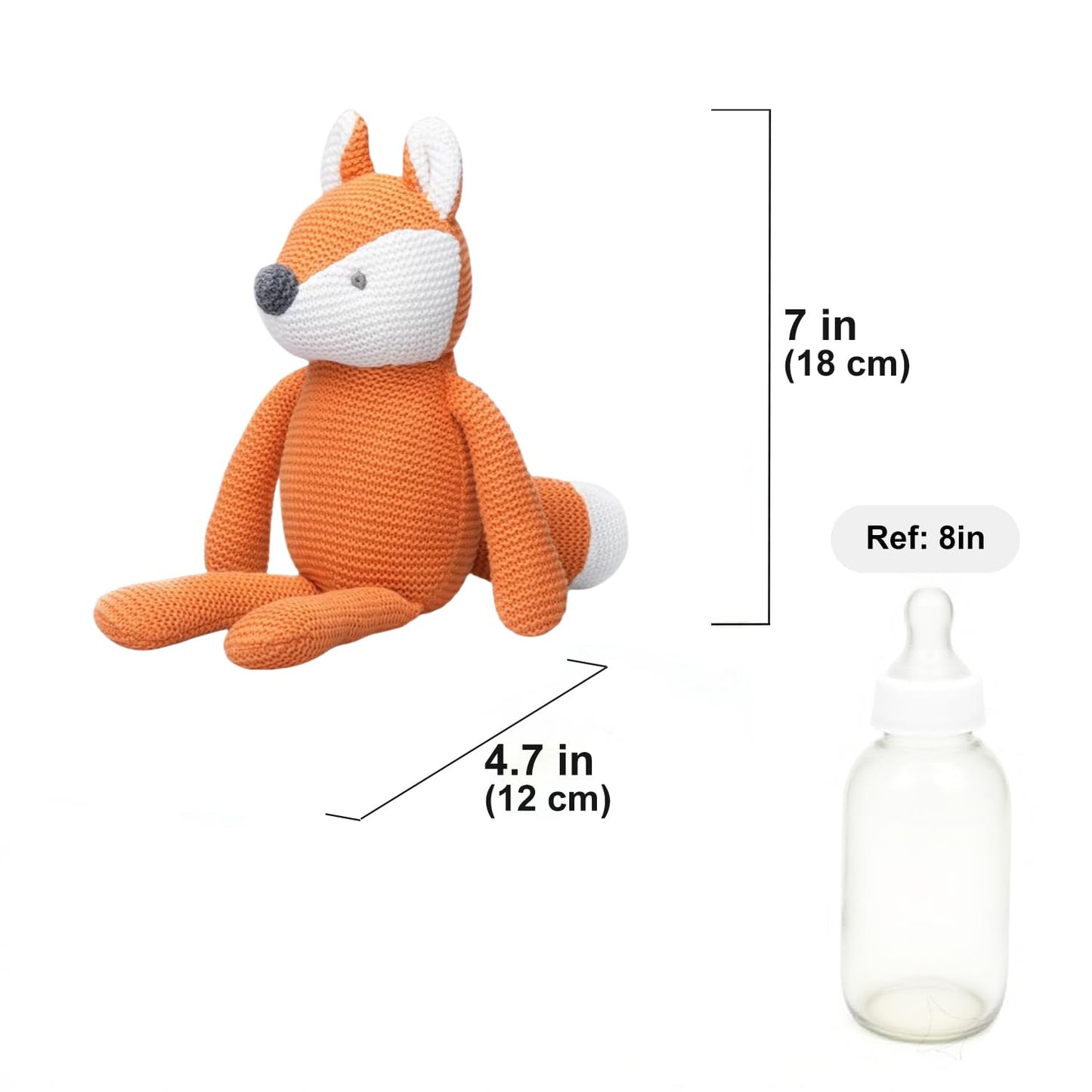 FLUFFYFUN 100% Organic Cotton Orange Fox Plush Toy – 7.1 inches, Newborn-Friendly
