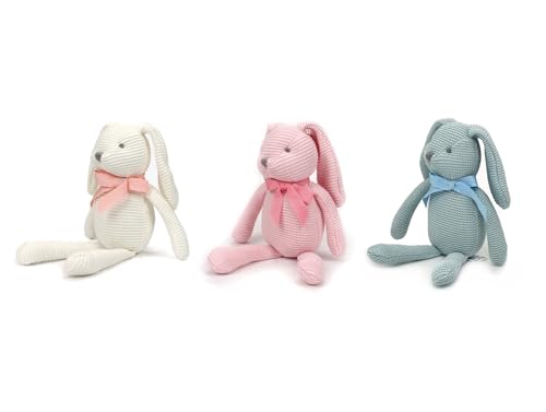 FLUFFYFUN 3-Pack 100% Organic Cotton Bunny Plush Toys – 7.1-inch