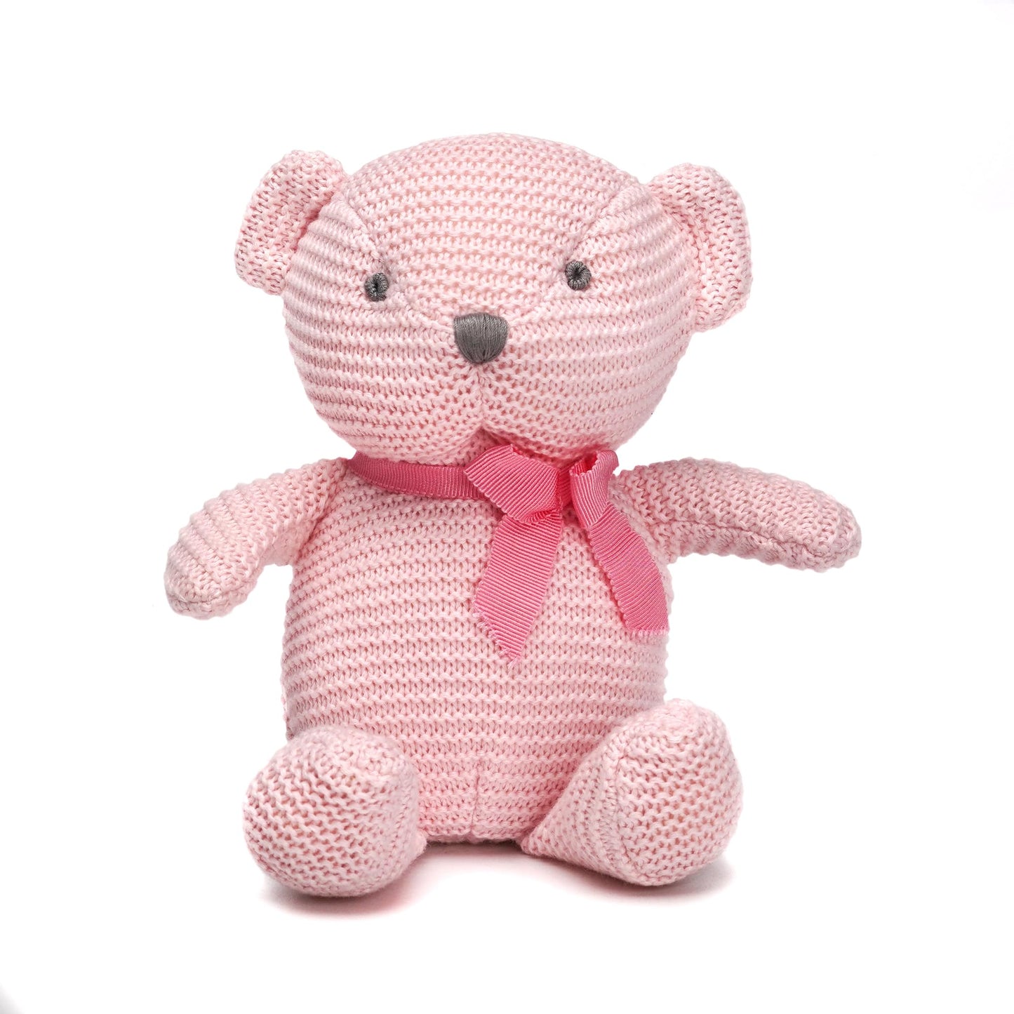 FLUFFYFUN 100% Organic Cotton Pink Teddy Bear Plush – 6.5-inch Baby Stuffed Animal for Newborns