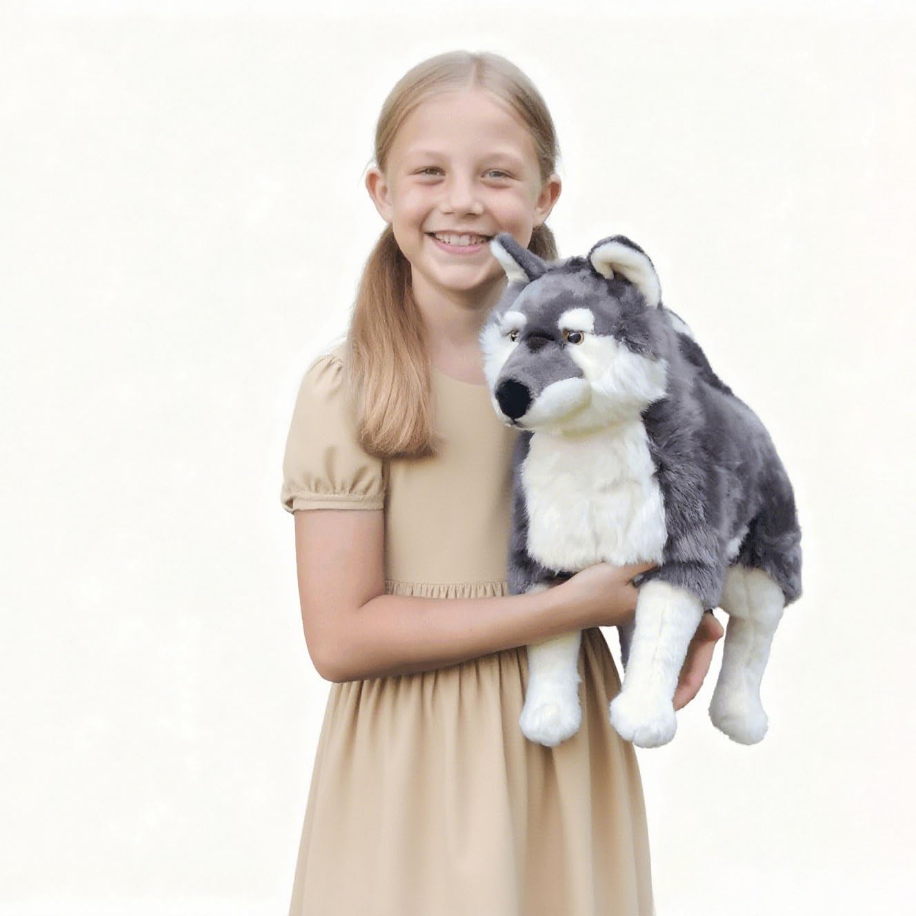FLUFFYFUN Realistic Wolf Dog Stuffed Animal – 20-Inch Plush, CPC Certified