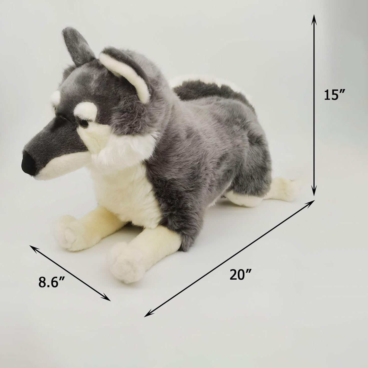 FLUFFYFUN Realistic Wolf Dog Stuffed Animal – 20-Inch Plush, CPC Certified