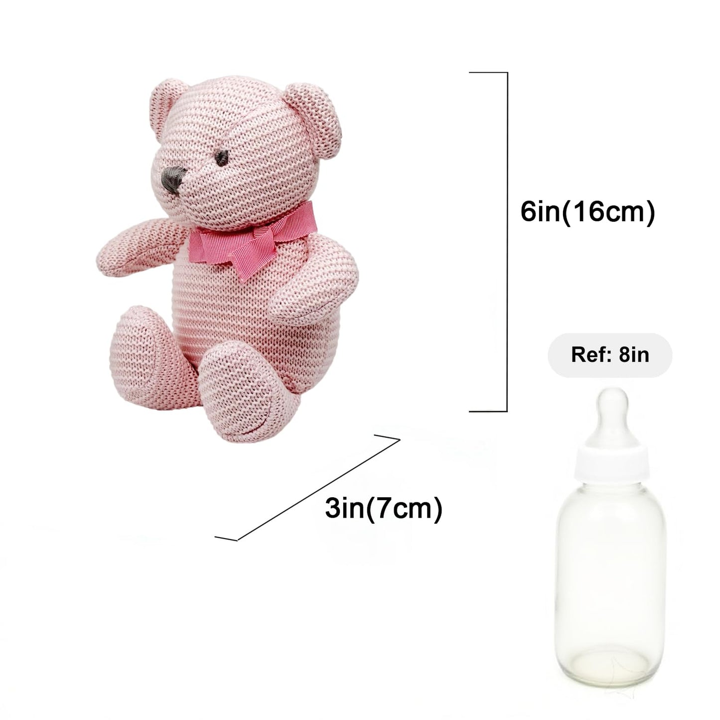 FLUFFYFUN 100% Organic Cotton Pink Teddy Bear Plush – 6.5-inch Baby Stuffed Animal for Newborns