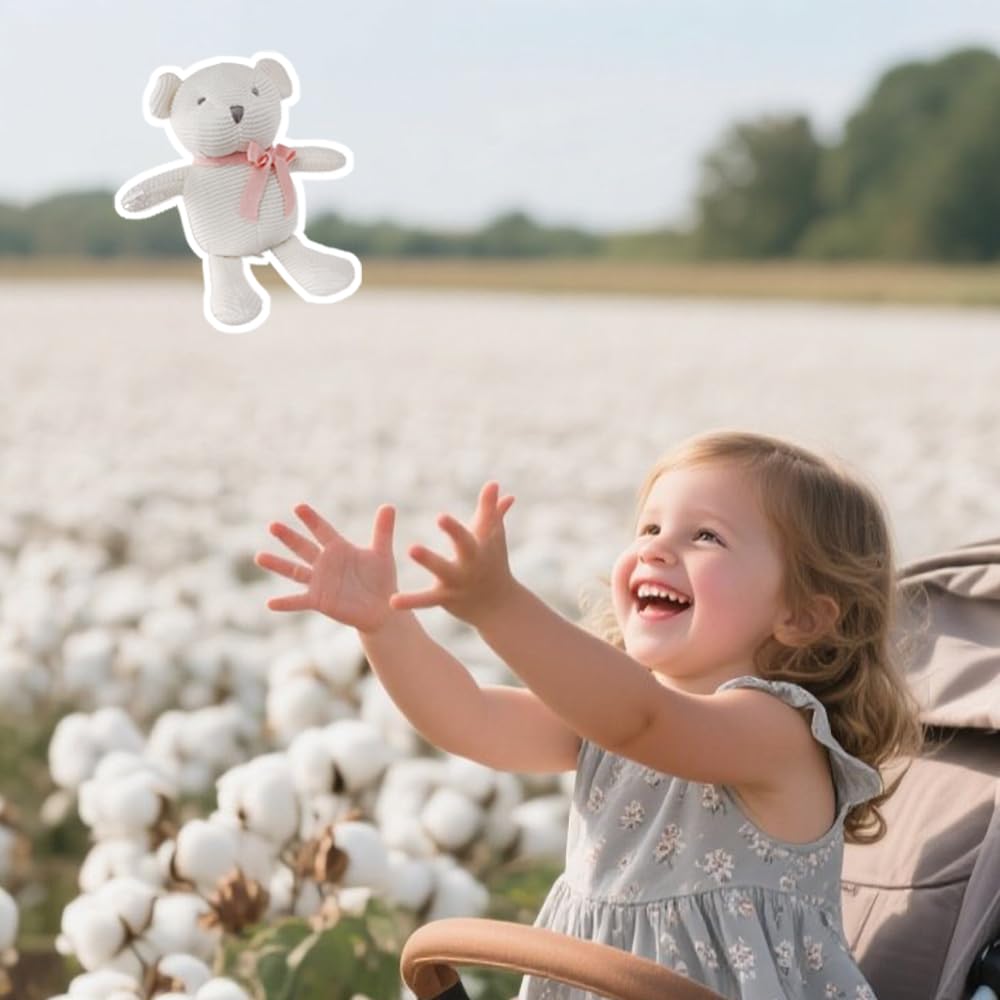FLUFFYFUN 100% Organic Cotton Teddy Bear Plush — 6.5-inch Baby Stuffed Animal for Newborn
