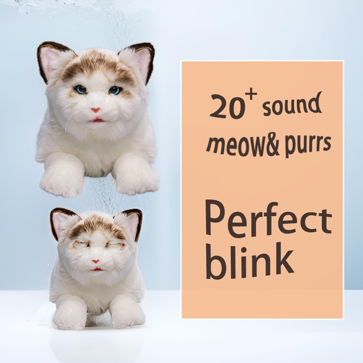 FLUFFYFUN Blinks, Meows & Purrs Realistic Stuffed Cat — 15-Inch Interactive Plush Companion