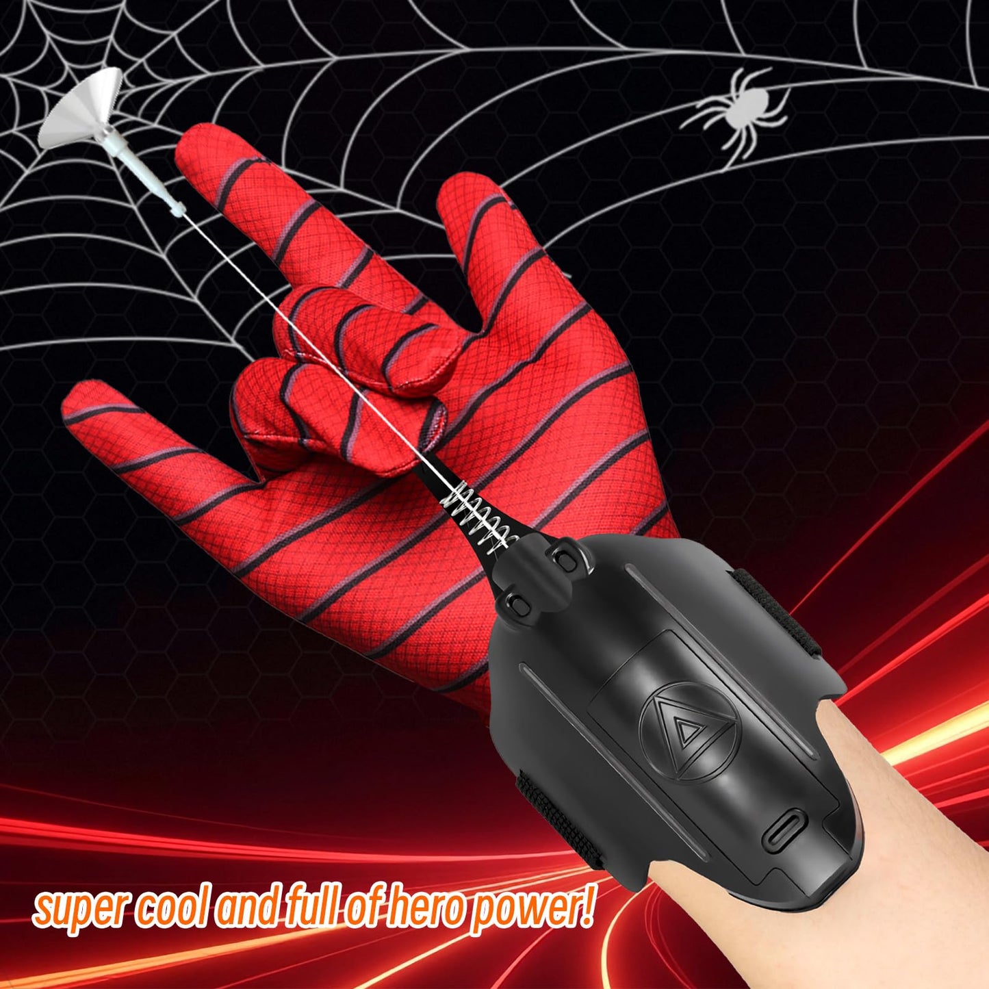 Flustime Spider Web Shooter 3.0 – Dual-Mode Web Launcher with LED, Retract Button (Black-v2)