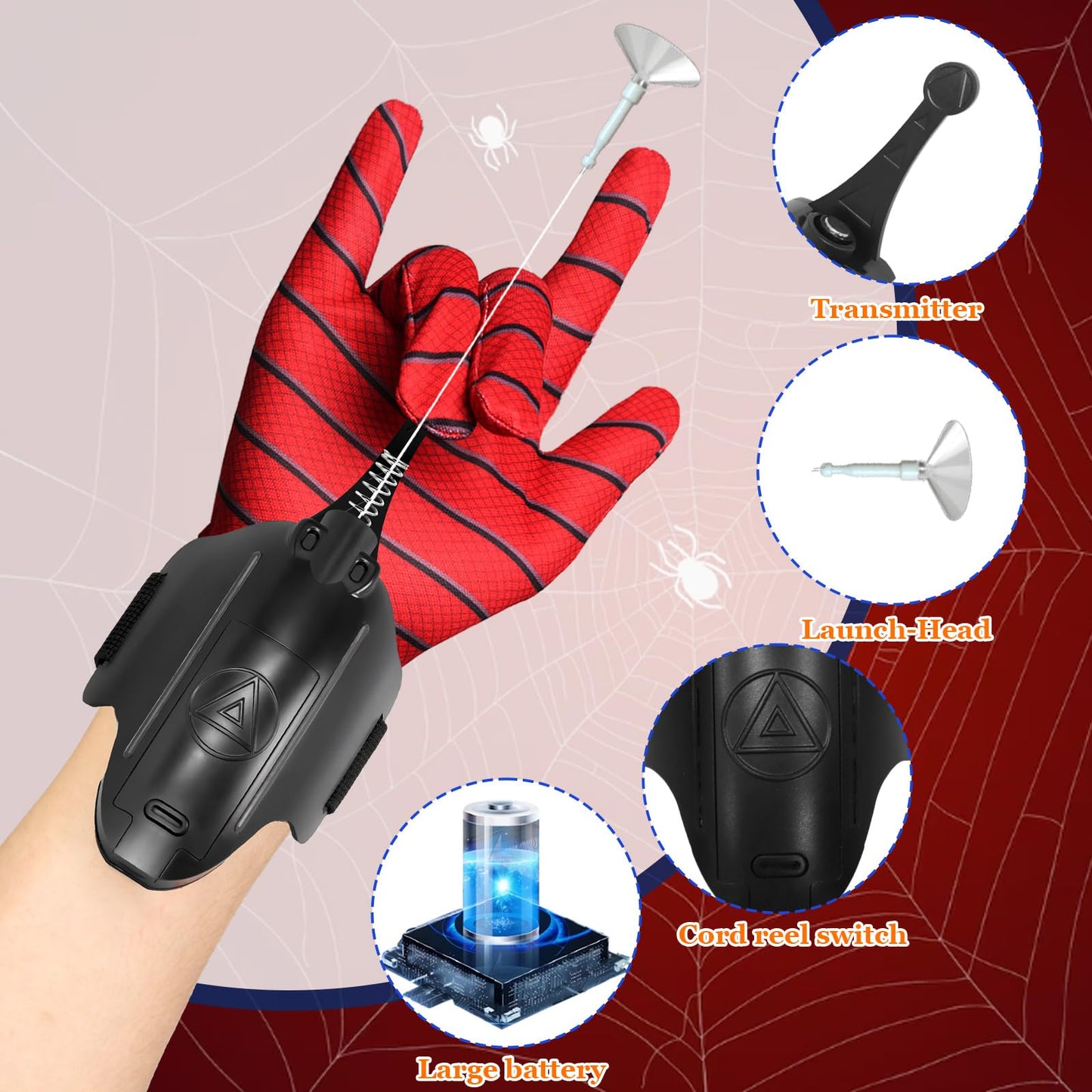 Flustime Spider Web Shooter 3.0 – Dual-Mode Web Launcher with LED, Retract Button (Black-v2)