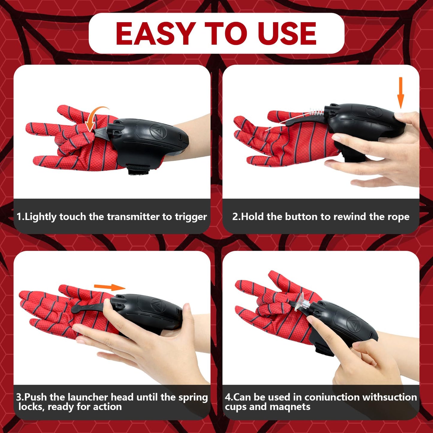 Flustime Spider Web Shooter 3.0 – Dual-Mode Web Launcher with LED, Retract Button (Black-v2)