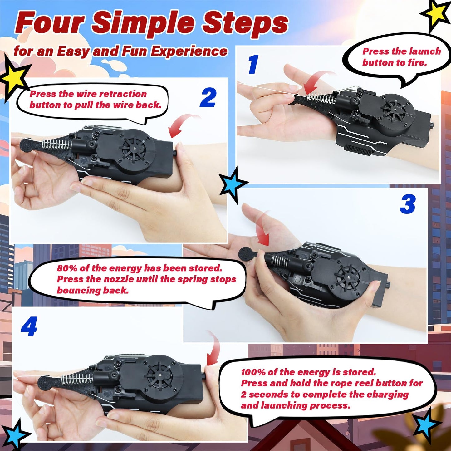 Flustime Spider Web Shooter Black — Web Launcher Toy with Instant Retract Button
