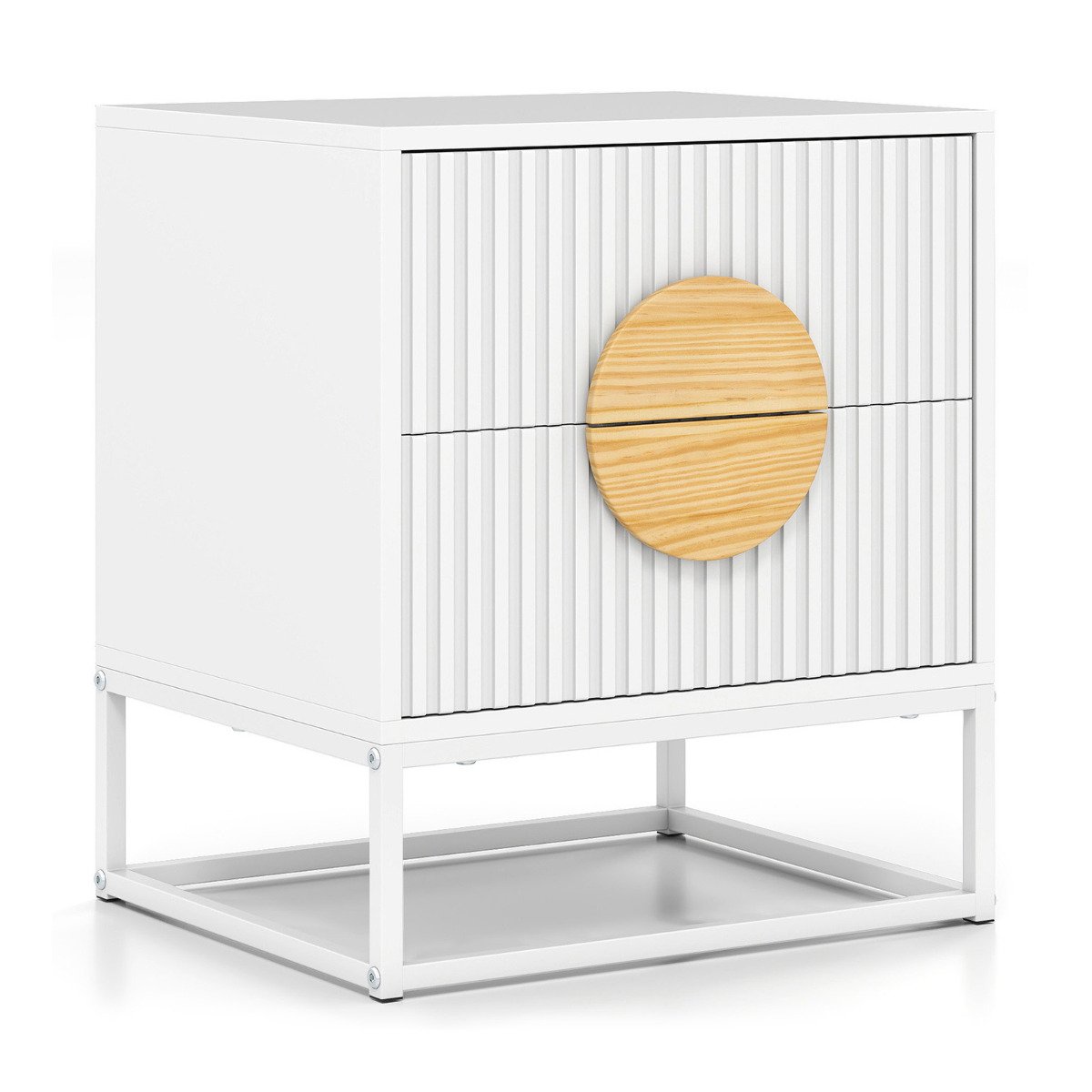 Fluted Nightstand Modern Mid Century Side Table-Black