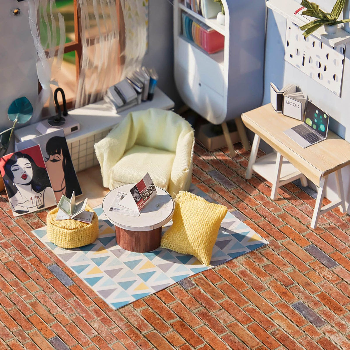 Flutesan 12-Pcs Red Clinker Dollhouse Wallpaper & Self-Adhesive Flooring – Peel & Stick