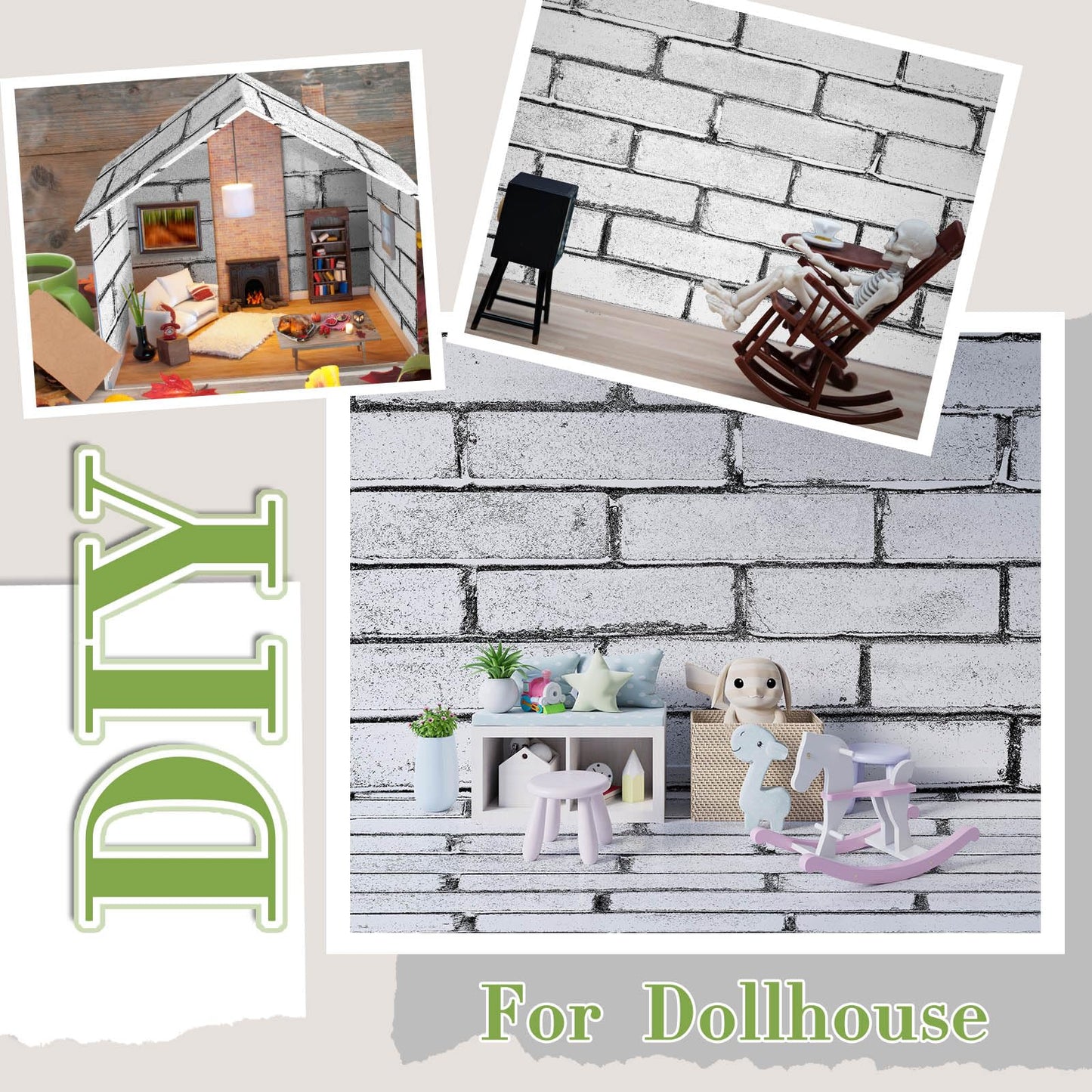 Flutesan 12Pcs Dollhouse Wallpaper & Flooring – Peel & Stick Retro White (8.27 x 11.69 in)