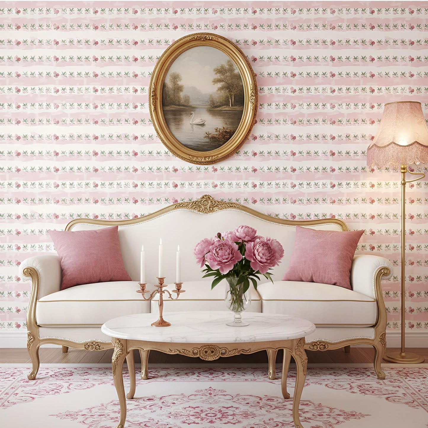 Flutesan 3 Pcs Dollhouse Wallpaper and Flooring Peel & Stick - 1:12 Scale, Pink Flower