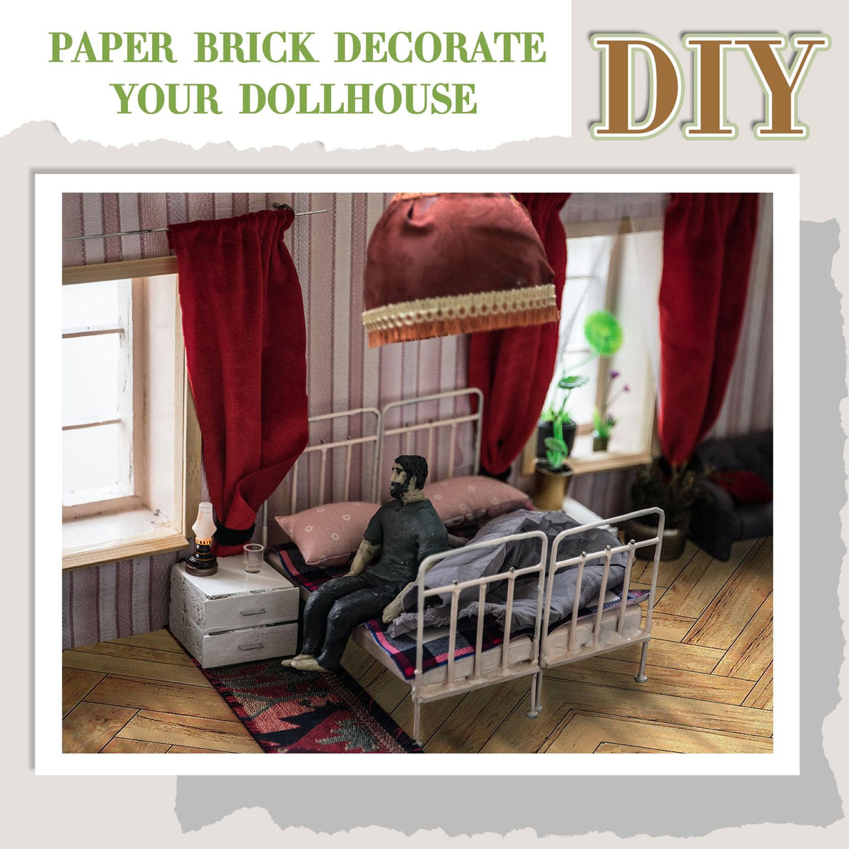Flutesan 12 Pcs Dollhouse Wallpaper & Flooring – Peel & Stick, 8.27 x 11.69 in, Twill