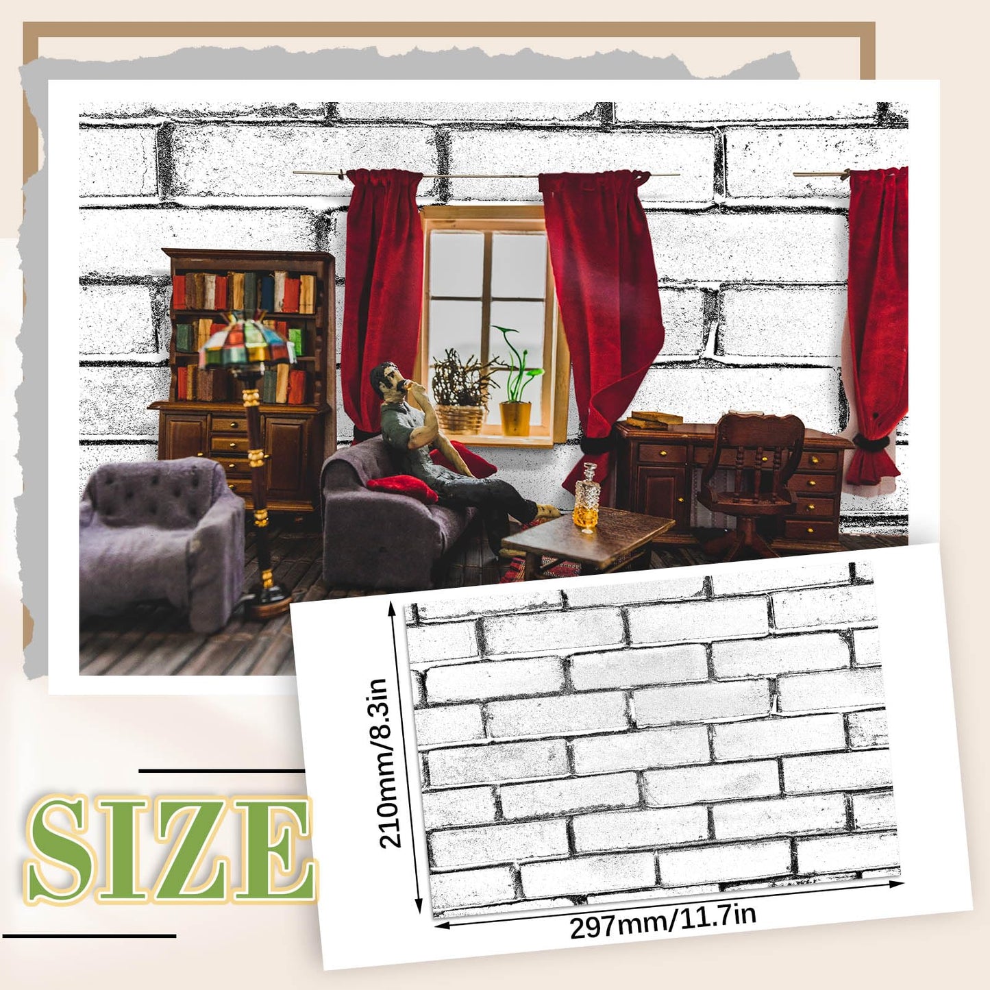 Flutesan 12Pcs Dollhouse Wallpaper & Flooring – Peel & Stick Retro White (8.27 x 11.69 in)