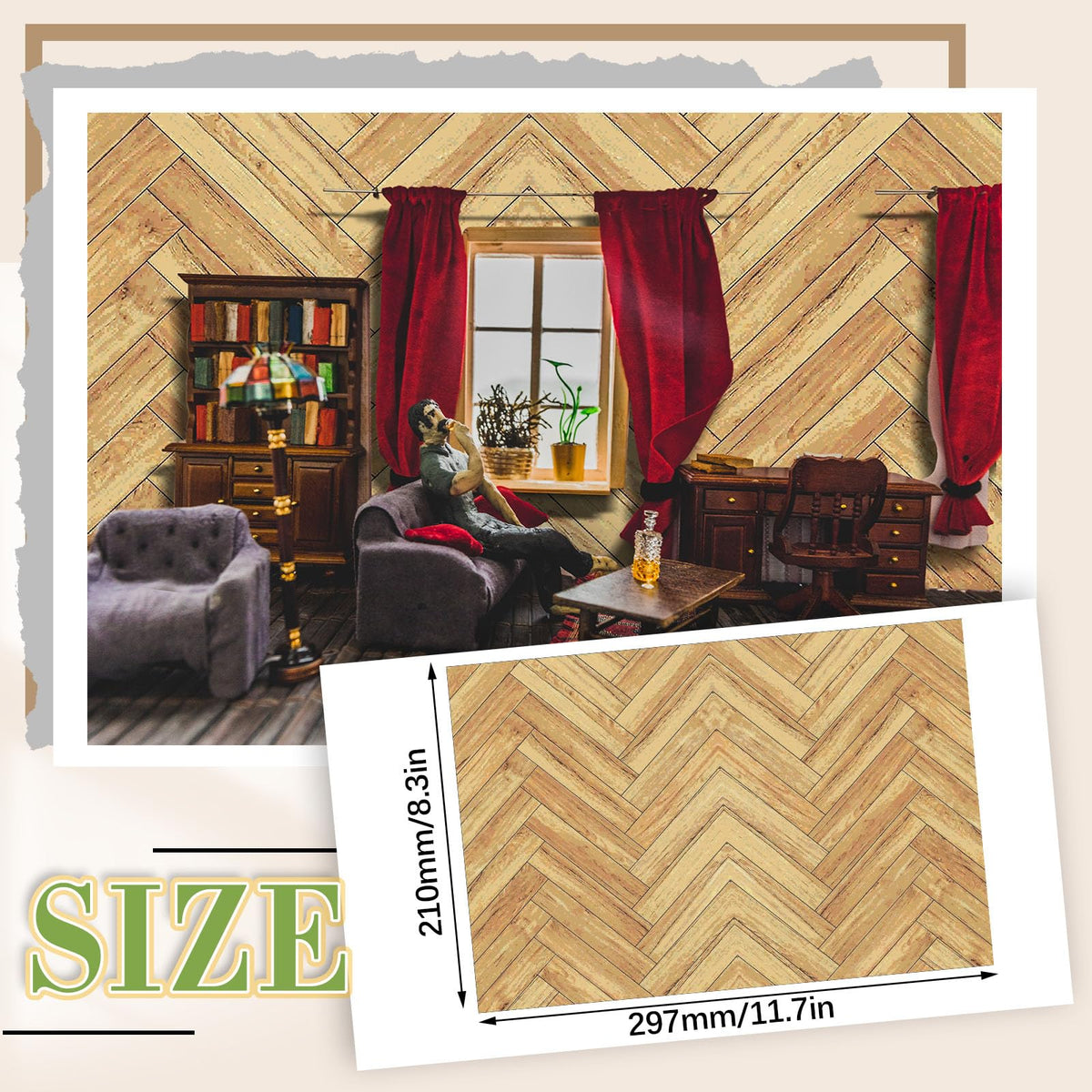 Flutesan 12 Pcs Dollhouse Wallpaper & Flooring – Peel & Stick, 8.27 x 11.69 in, Twill