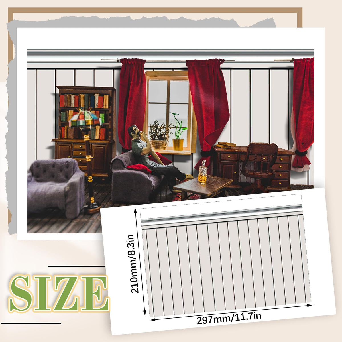 Flutesan 12 Pcs Dollhouse Wallpaper & Flooring Peel & Stick – Wood Paneled Wall