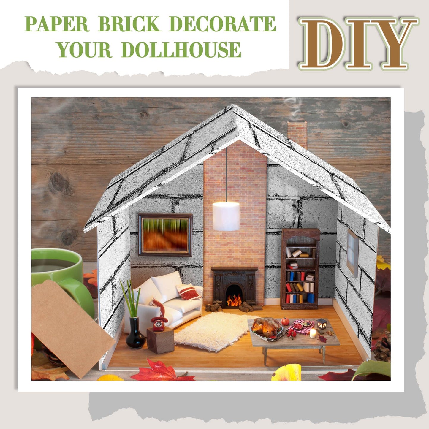 Flutesan 12Pcs Dollhouse Wallpaper & Flooring – Peel & Stick Retro White (8.27 x 11.69 in)