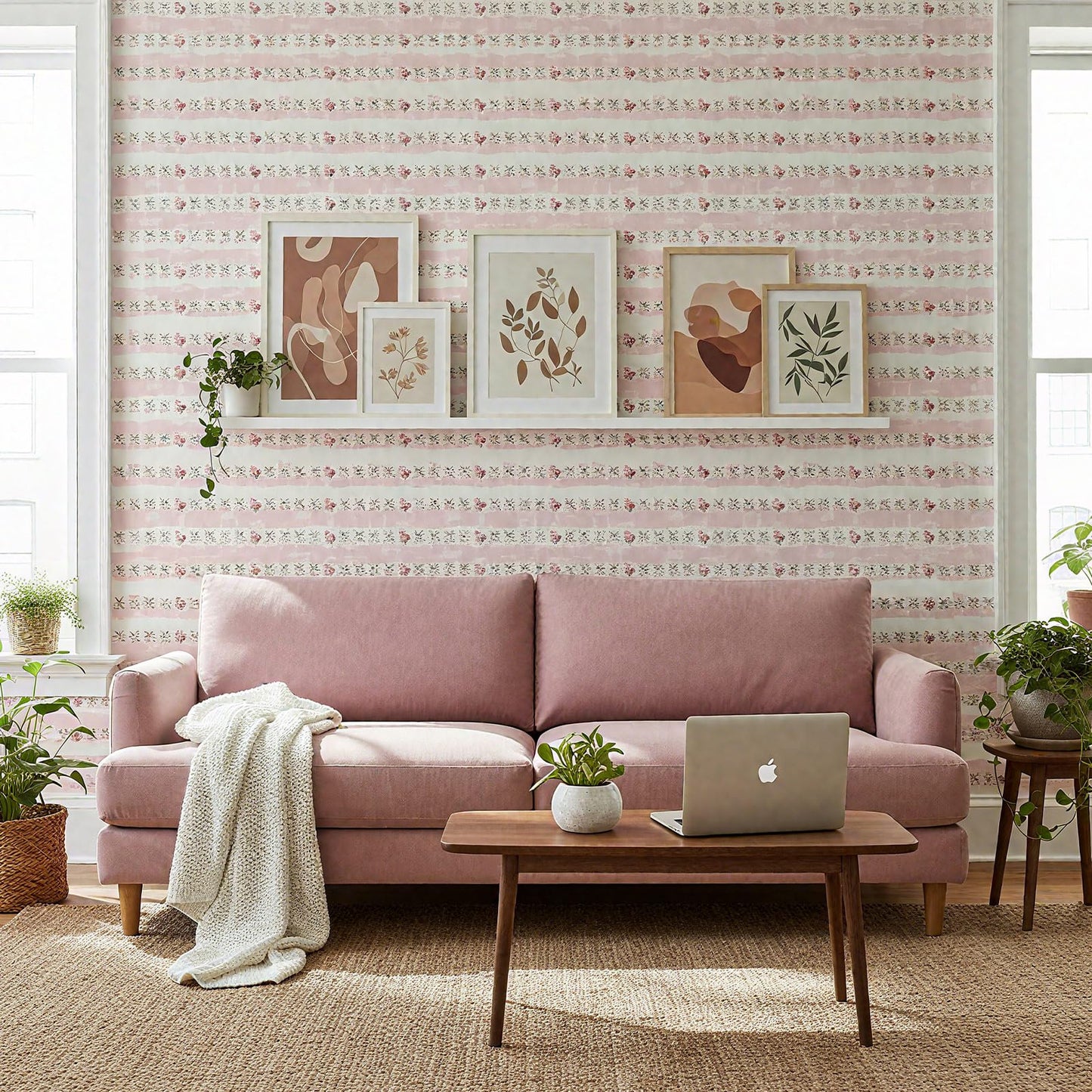 Flutesan 3 Pcs Dollhouse Wallpaper and Flooring Peel & Stick - 1:12 Scale, Pink Flower