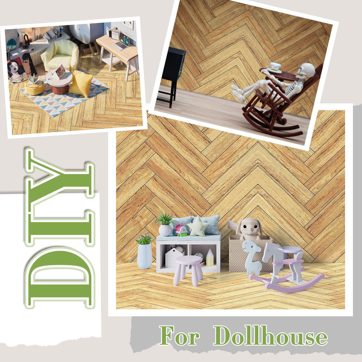 Flutesan 12 Pcs Dollhouse Wallpaper & Flooring – Peel & Stick, 8.27 x 11.69 in, Twill