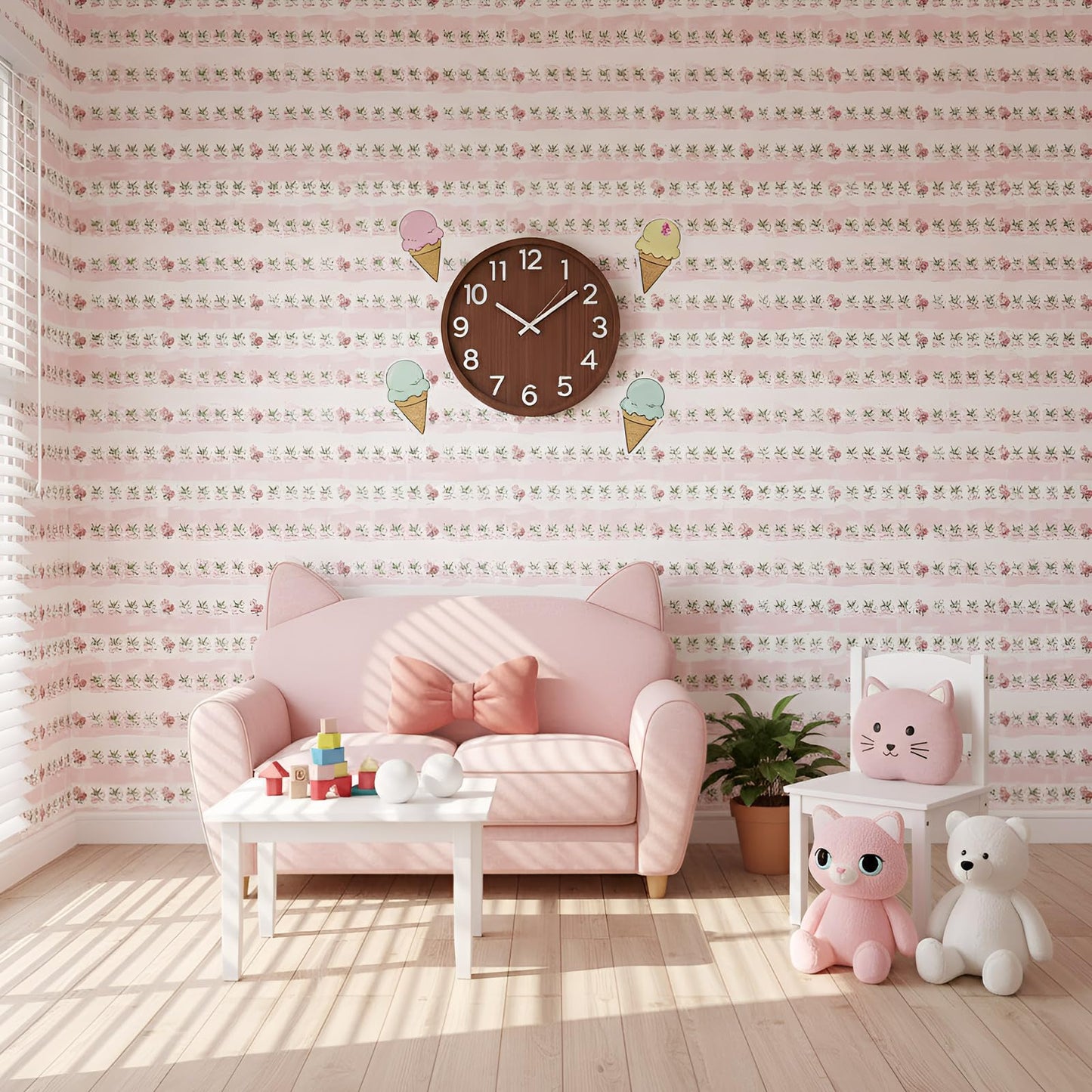 Flutesan 3 Pcs Dollhouse Wallpaper and Flooring Peel & Stick - 1:12 Scale, Pink Flower