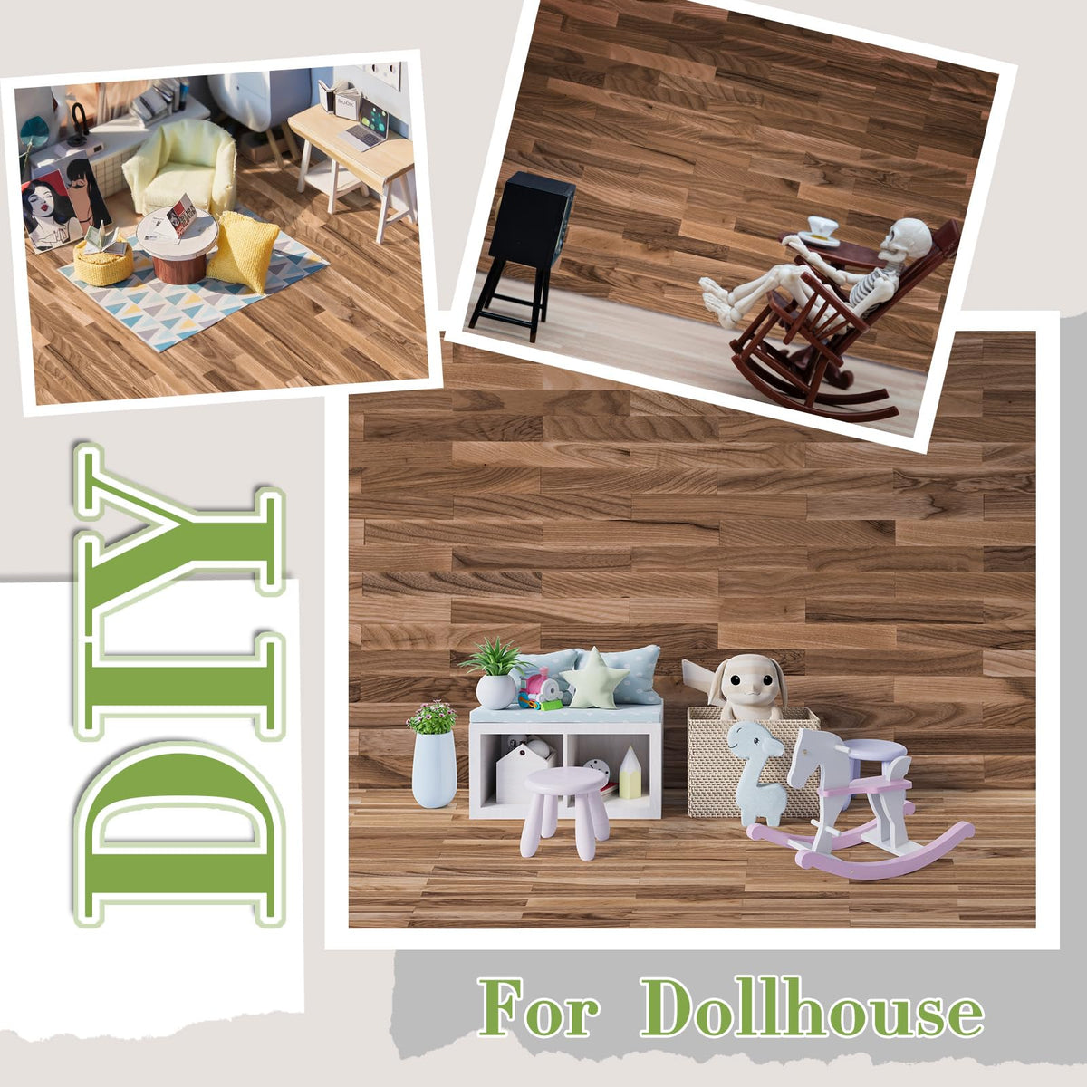 Flutesan 12-Pcs Mini Dollhouse Wallpaper & Flooring Peel & Stick Kit – Classic Style