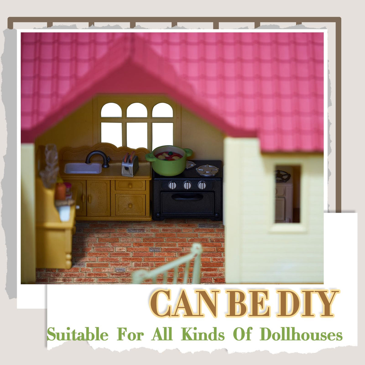 Flutesan 12-Pcs Red Clinker Dollhouse Wallpaper & Self-Adhesive Flooring – Peel & Stick