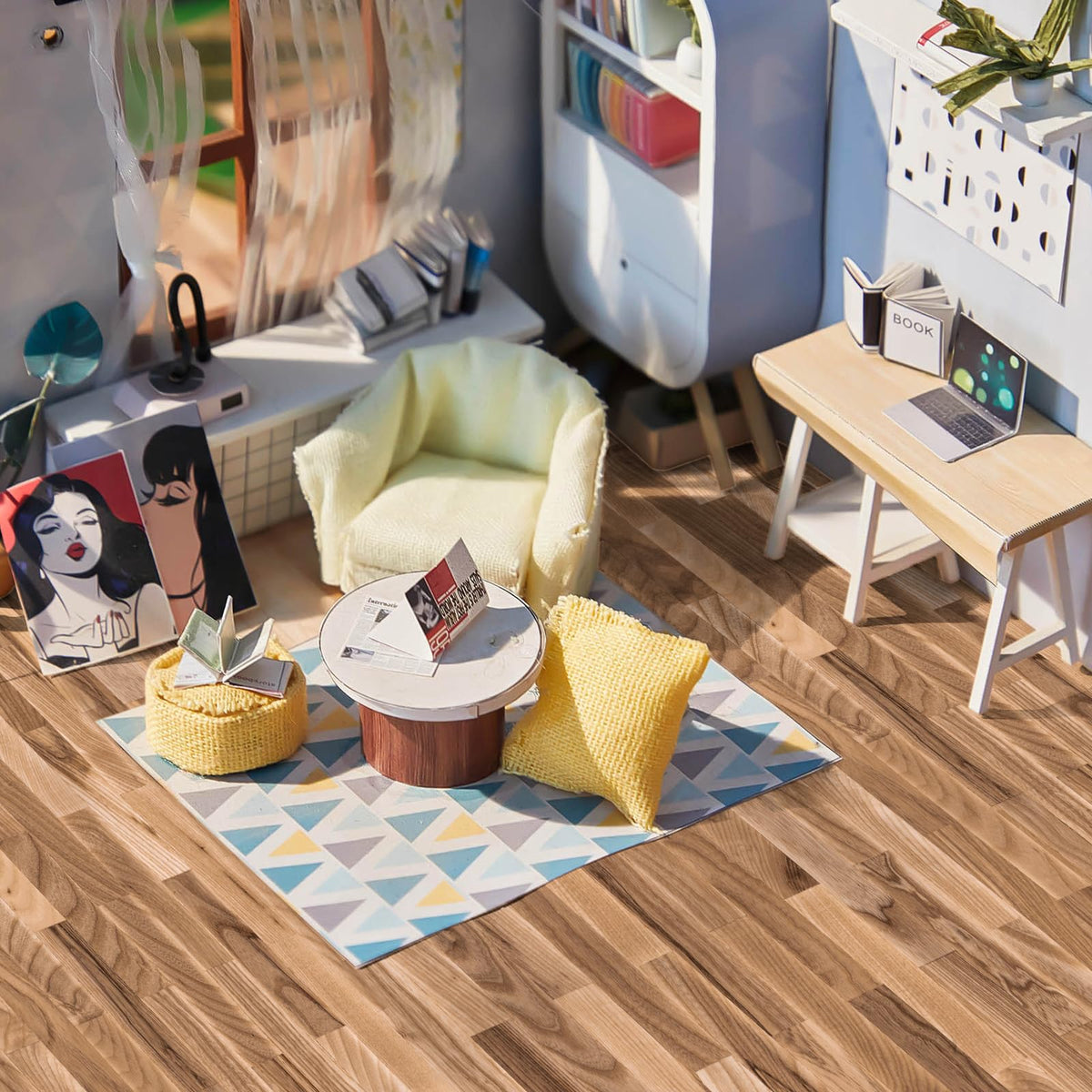 Flutesan 12-Pcs Mini Dollhouse Wallpaper & Flooring Peel & Stick Kit – Classic Style