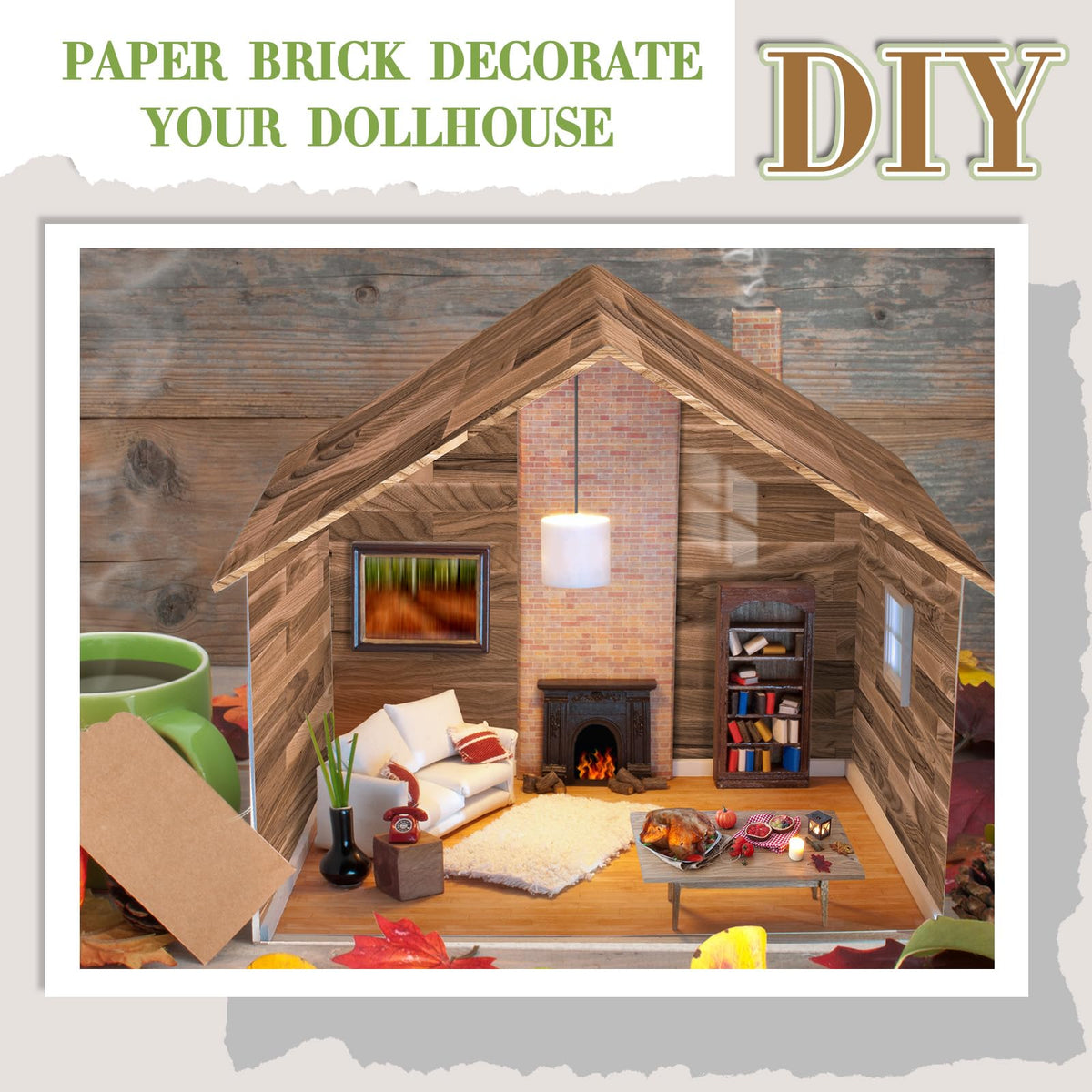 Flutesan 12-Pcs Mini Dollhouse Wallpaper & Flooring Peel & Stick Kit – Classic Style