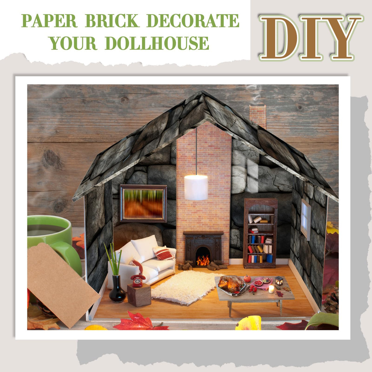 Flutesan 12 Pcs Self-Adhesive Dollhouse Wallpaper & Flooring – Stone Pattern