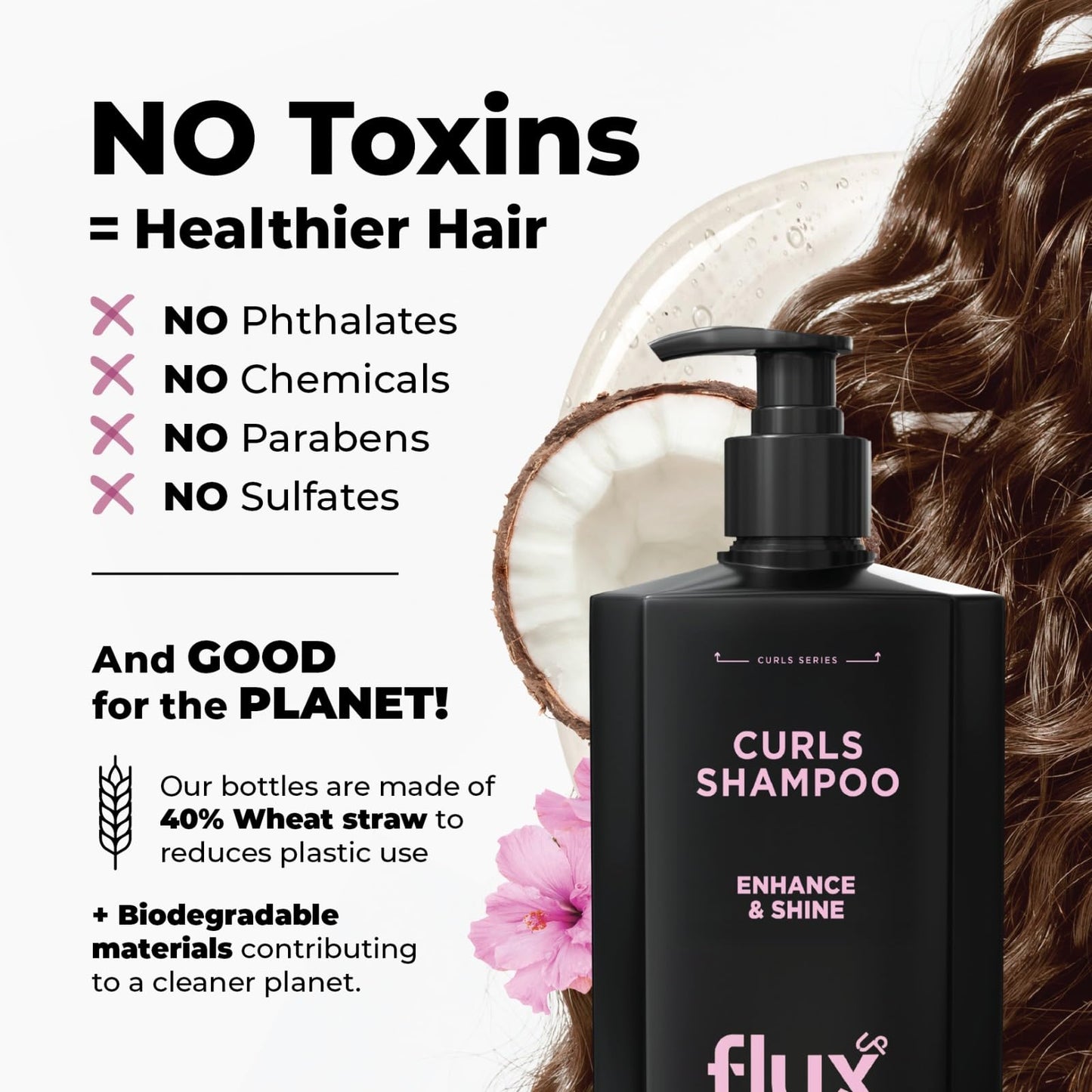 FLUX UP Curly Hair Shampoo – Hydrating, Sulfate-Free Frizz Control for Defined Curls – 17 fl oz
