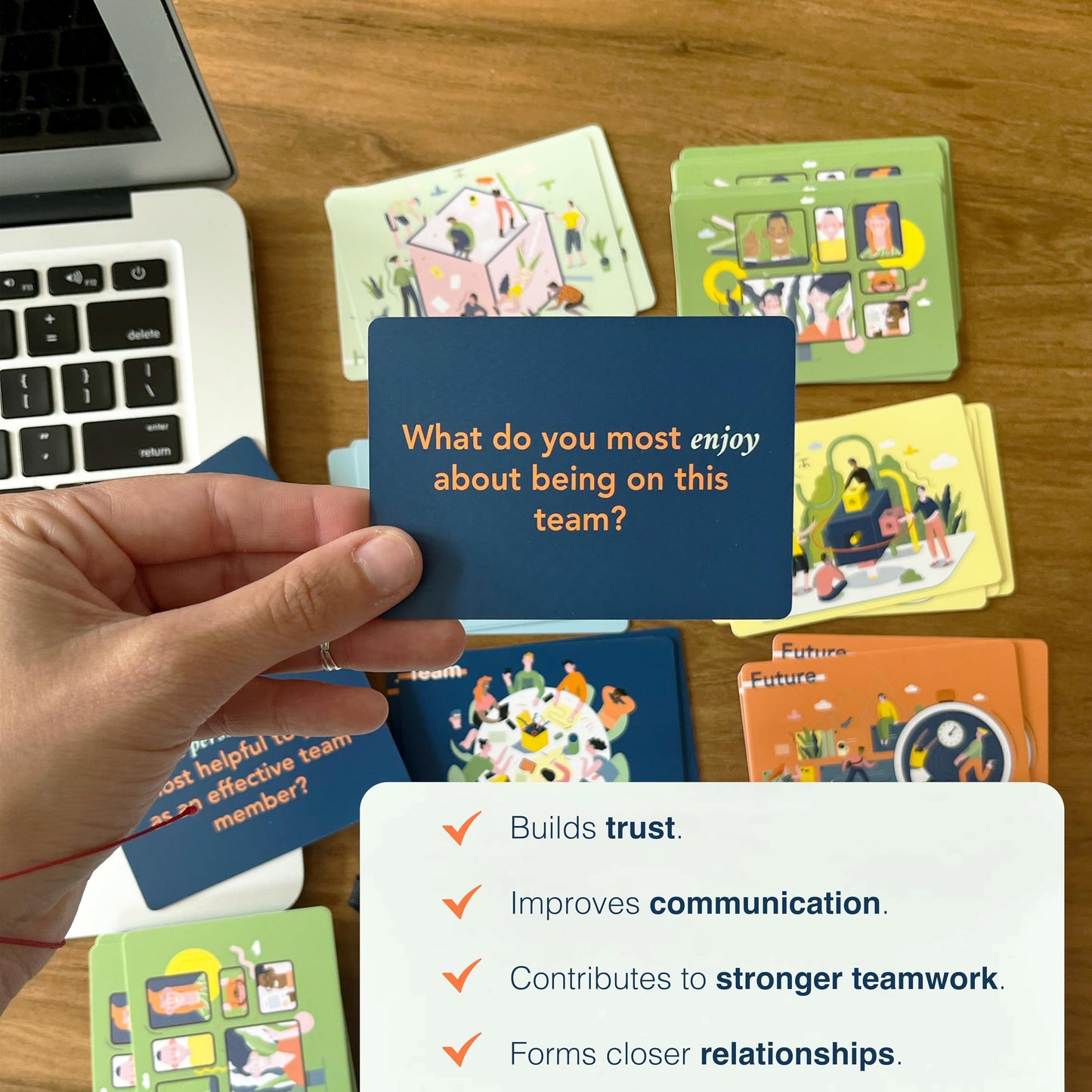 FLUYTCO Building Blocks: Team Building Card Game for Work – 150 Ice Breakers & Prompts