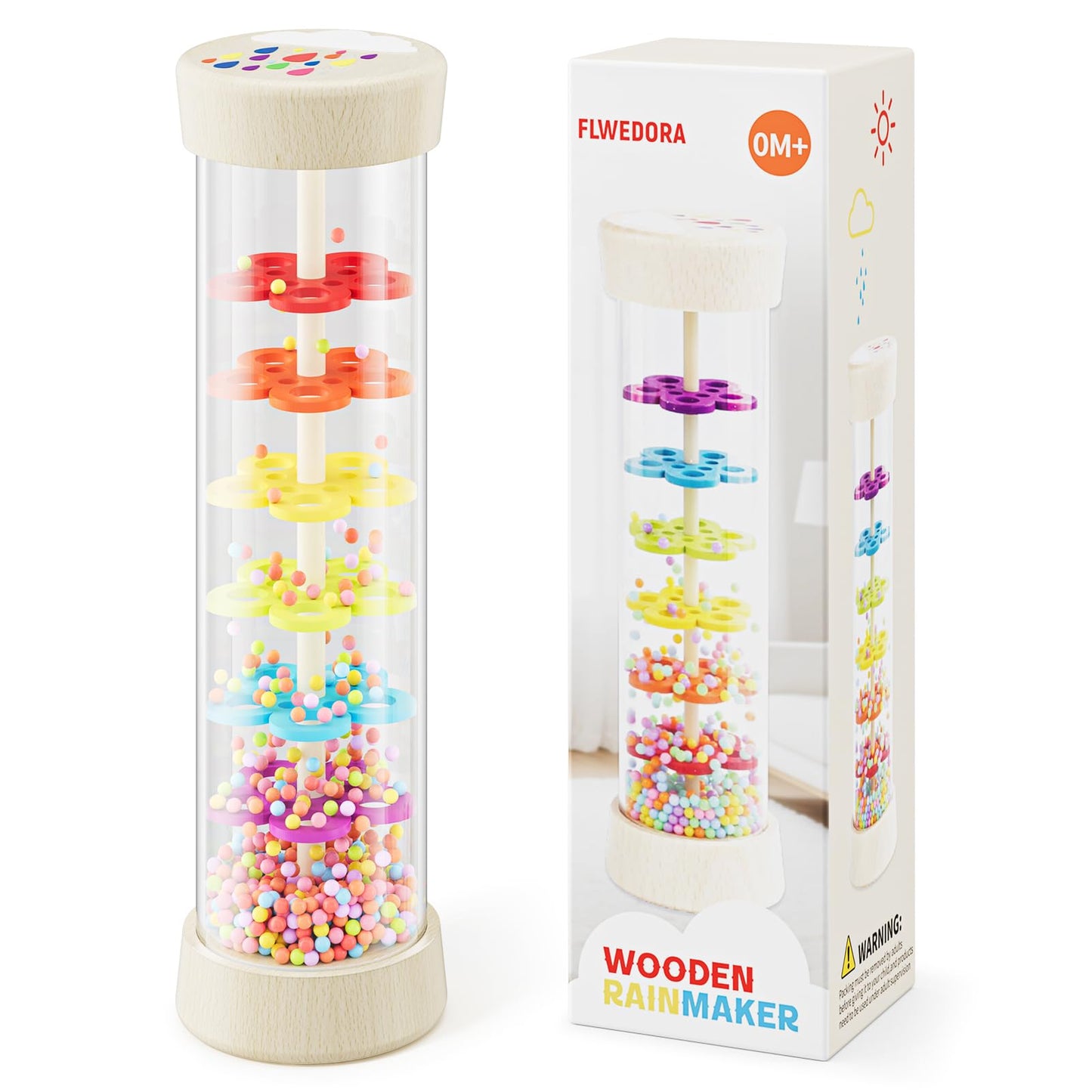 Flwedora Rainmaker Toy – Montessori Wooden Sensory Toy for 0+ Months (7.7 Inch)