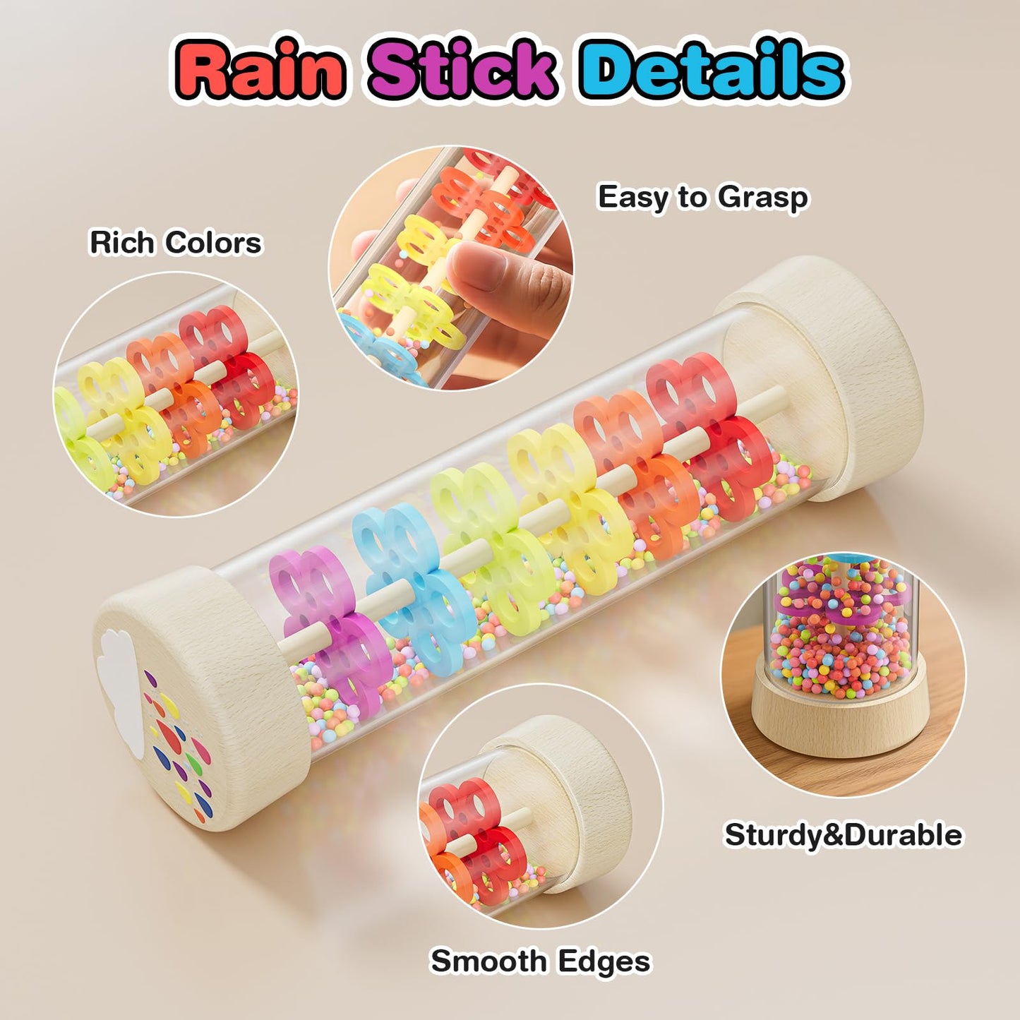 Flwedora Rainmaker Toy – Montessori Wooden Sensory Toy for 0+ Months (7.7 Inch)