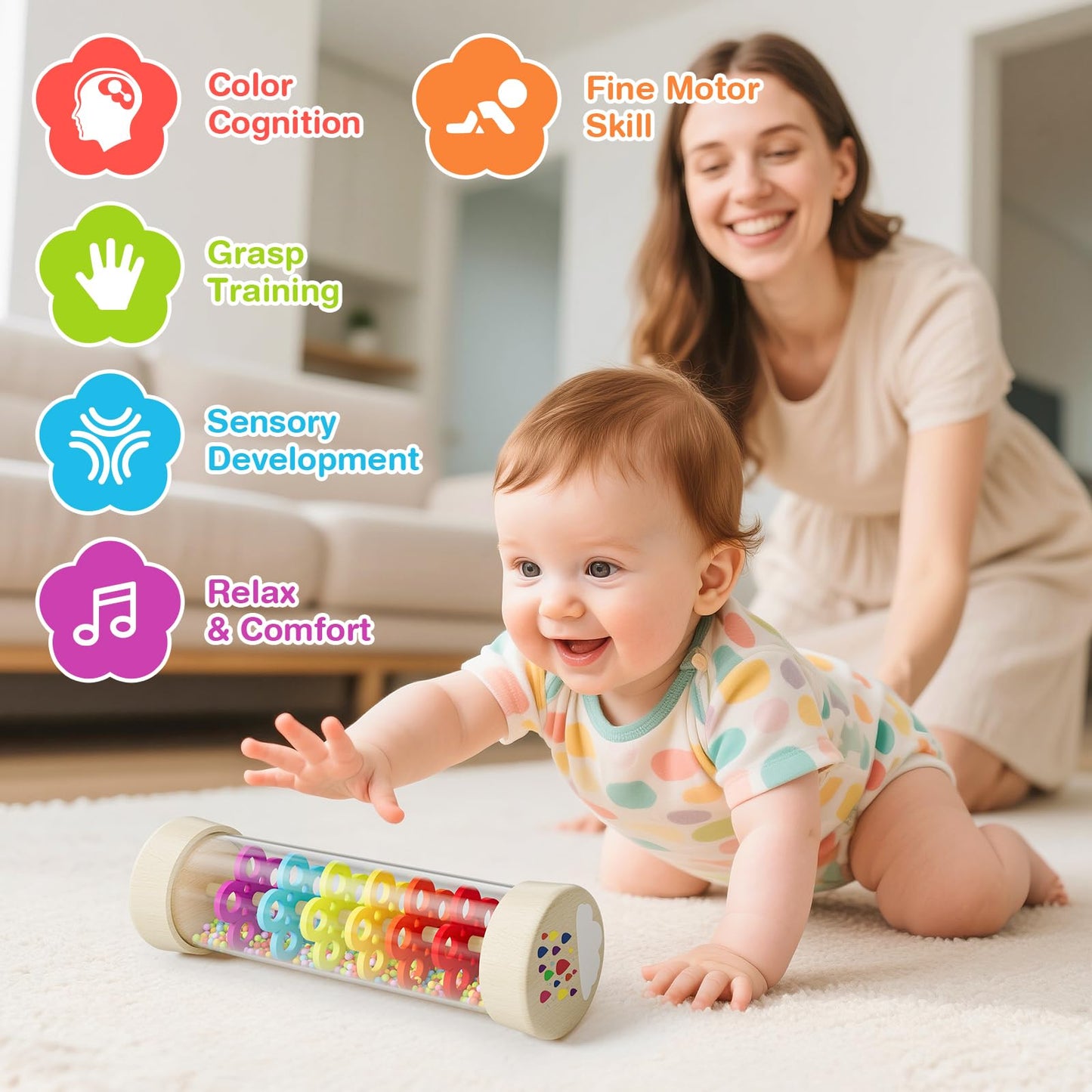 Flwedora Rainmaker Toy – Montessori Wooden Sensory Toy for 0+ Months (7.7 Inch)