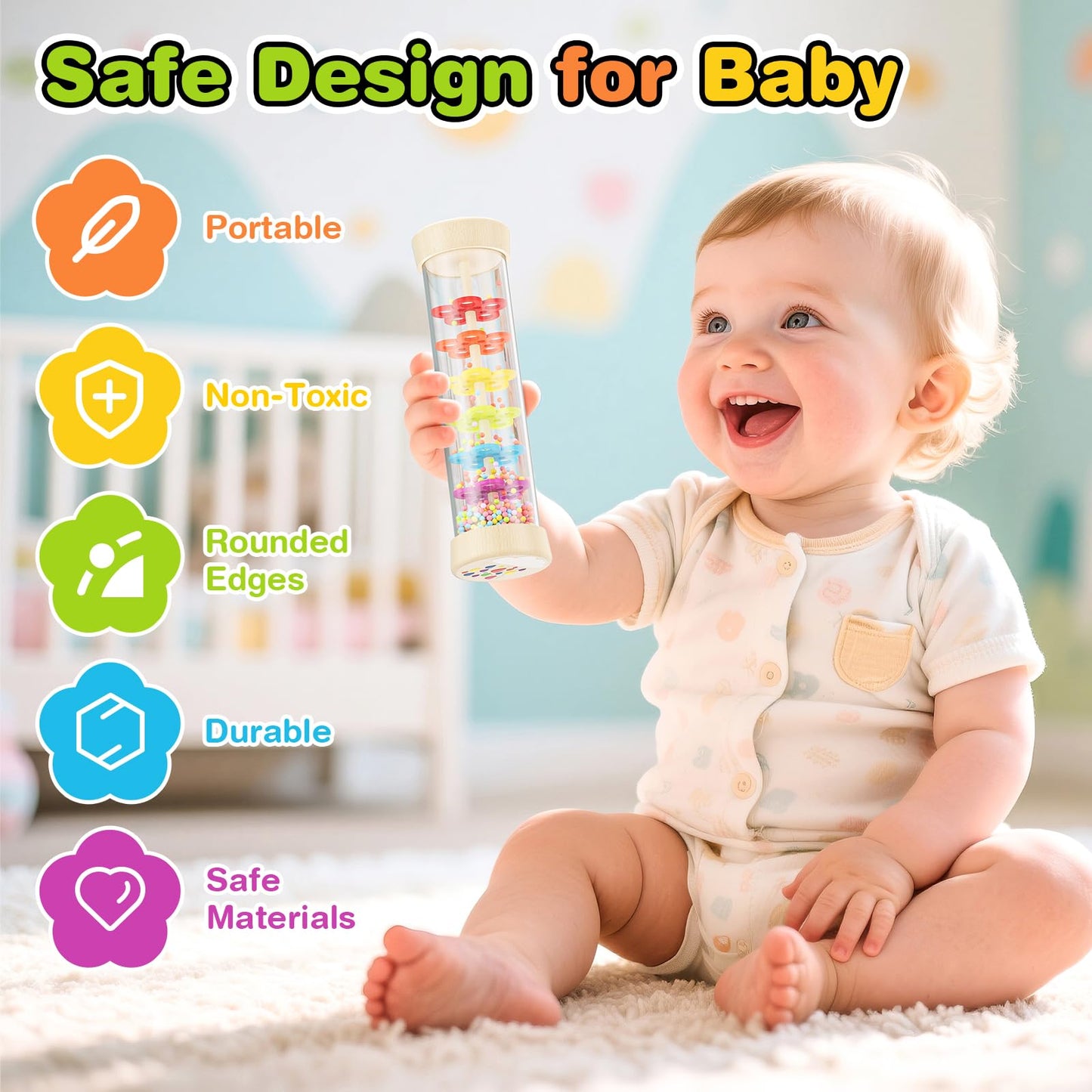 Flwedora Rainmaker Toy – Montessori Wooden Sensory Toy for 0+ Months (7.7 Inch)