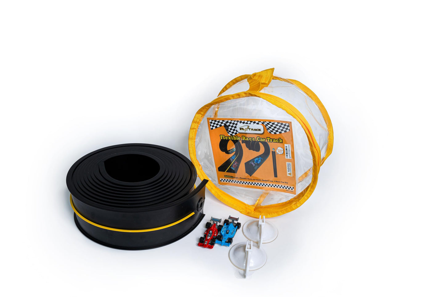 FLXTRACK Flexible Race Car Track Set — 5.1m, Double-Sided, 2 Cars, Suction Cup, Zip Storage Bag