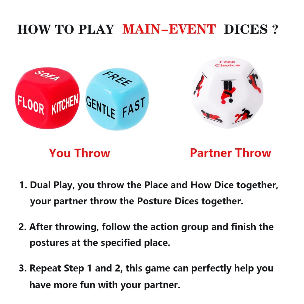 Fly-Love Romantic Naughty Dice Set for Adults – Couple Game for Anniversary & Valentine's Day (Black)