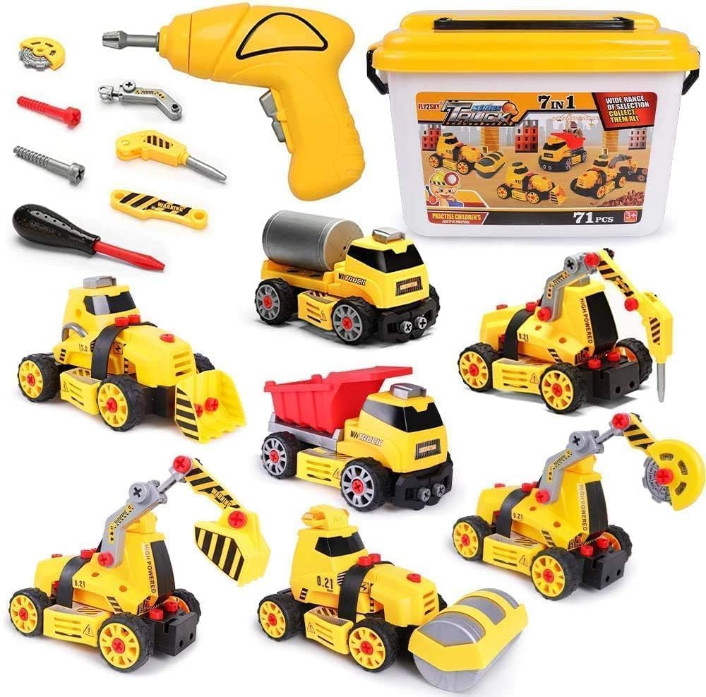 FLY2SKY 7-in-1 Take Apart Truck with Drill | STEM Building Toy for Ages 4-7