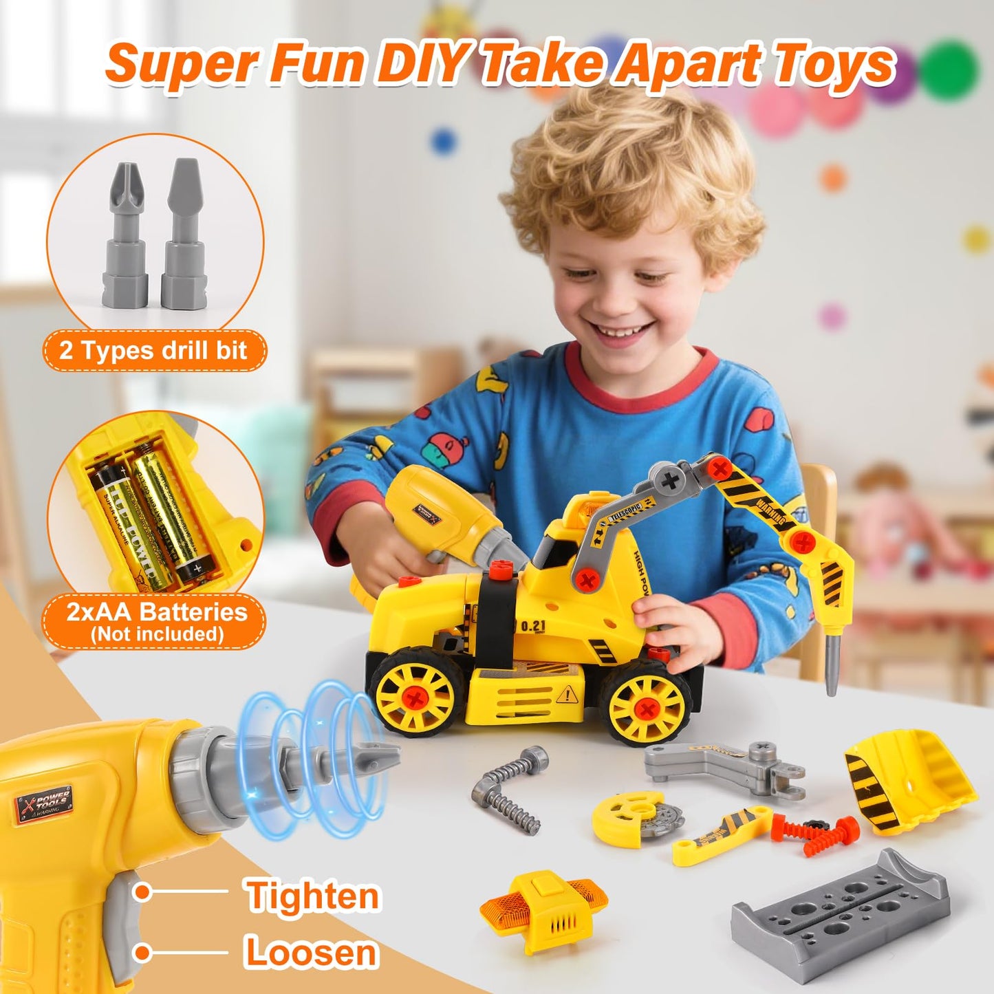 FLY2SKY Take-Apart Construction Trucks – DIY STEM Toy for Kids 3–12