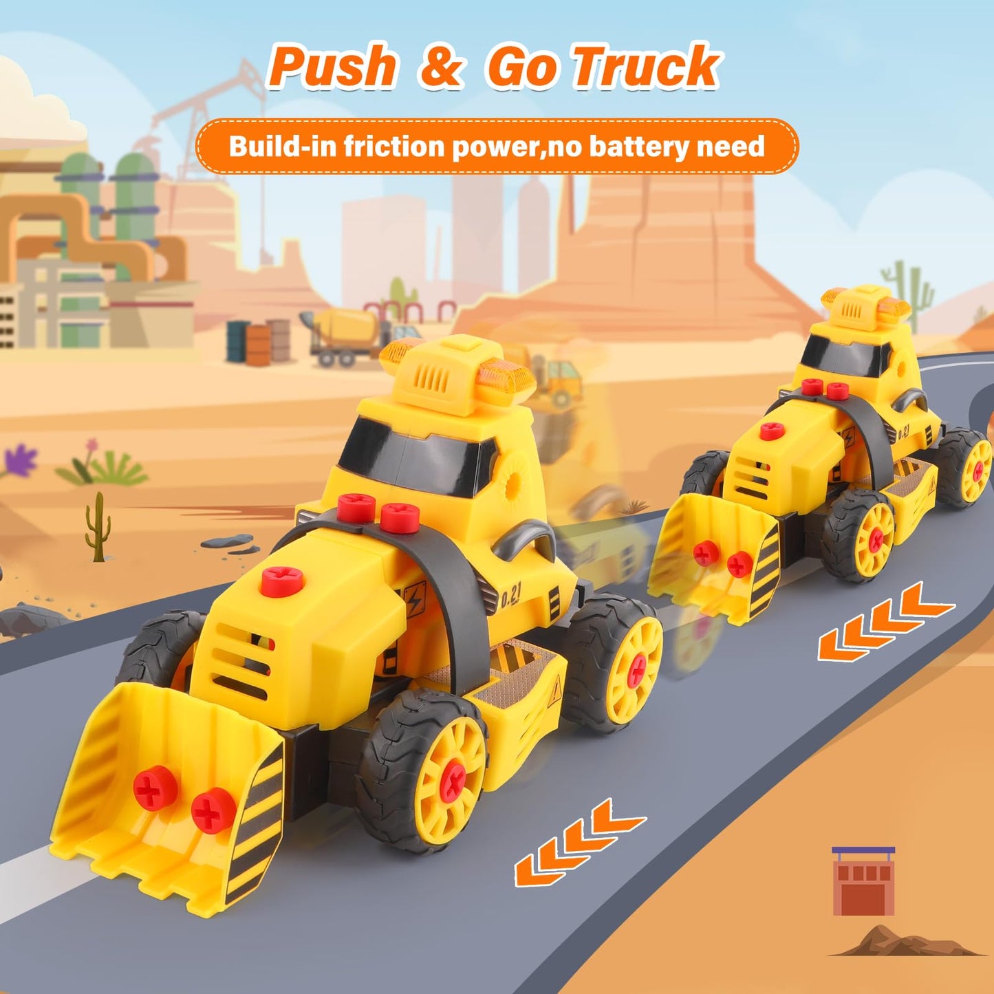 FLY2SKY Take-Apart Construction Trucks – DIY STEM Toy for Kids 3–12
